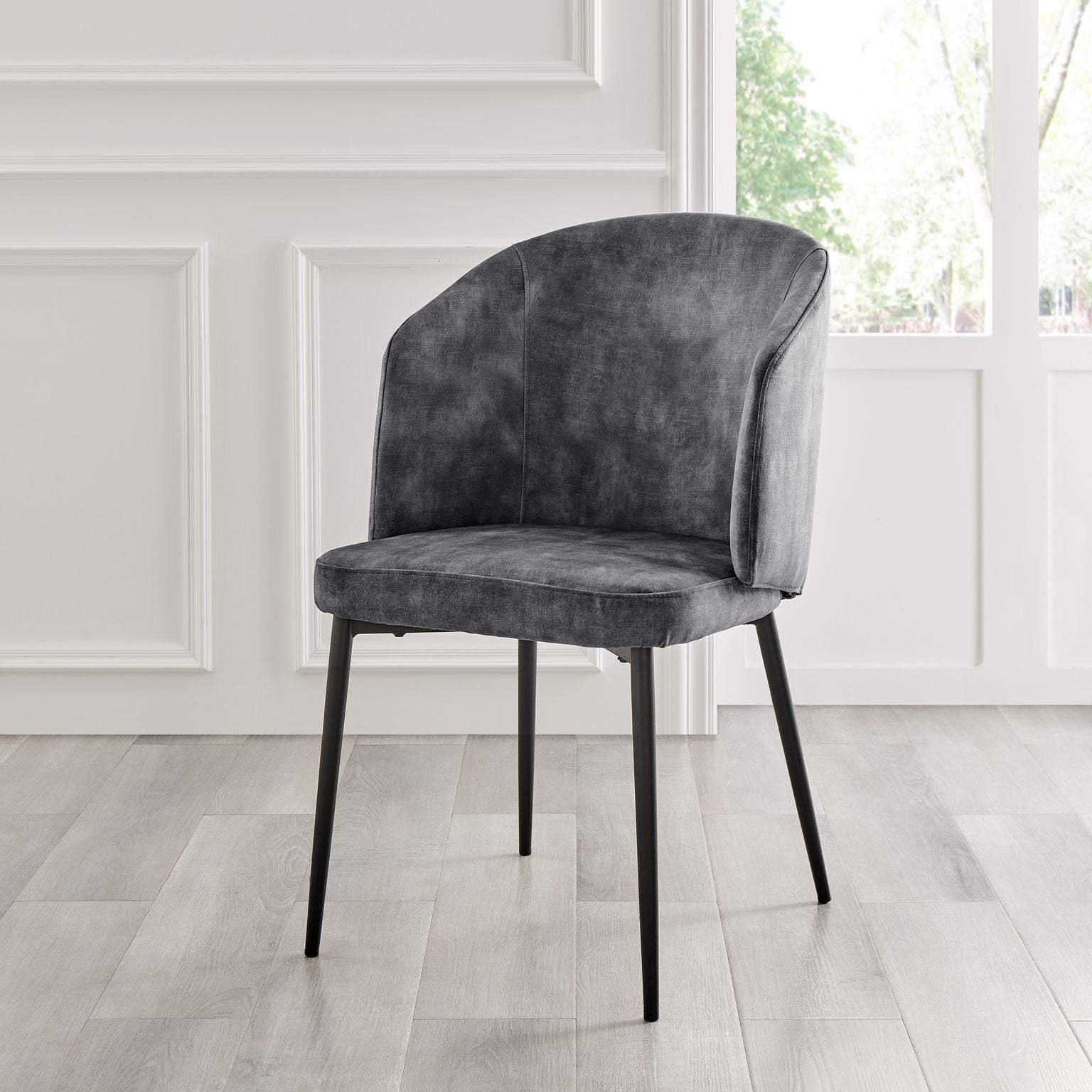 Castelle Grey Curved Velvet Dining Chair With Black Legs