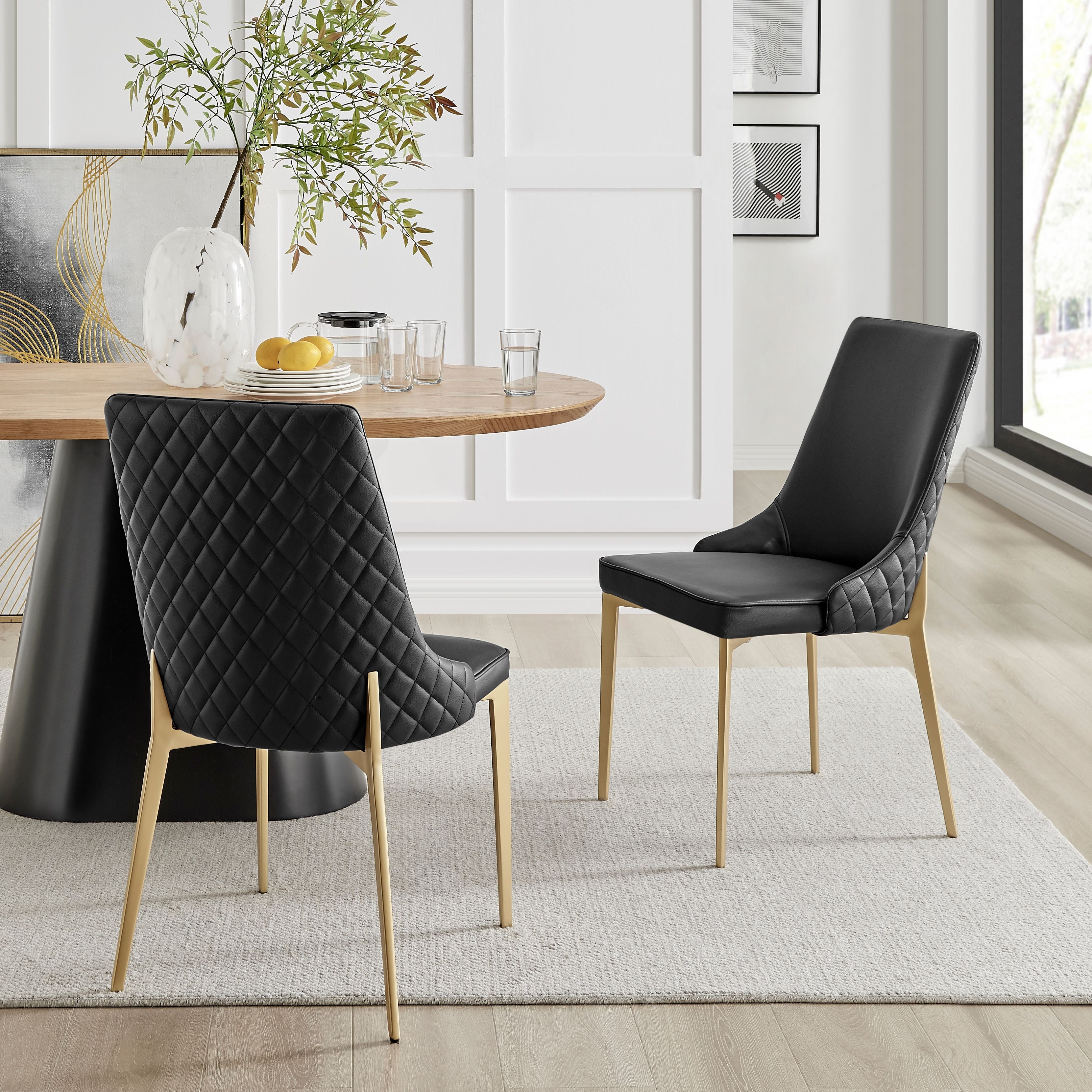 Jade Black Dining Chair In Faux Leather With Gold Legs