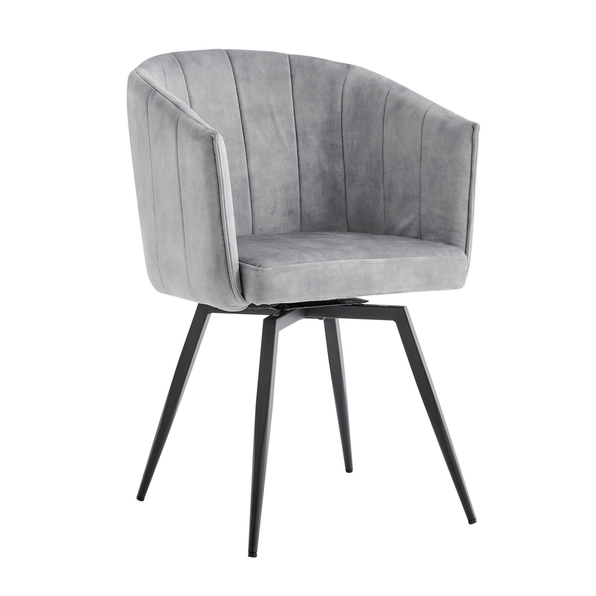 Arlo Swivel Grey Velvet Dining Chair With Black Legs