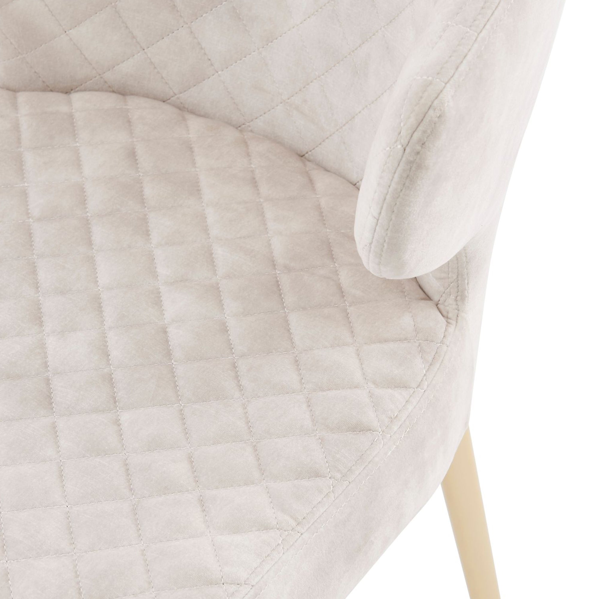 Levi Cream Velvet Dining Chair With Quilting Design Gold Legs