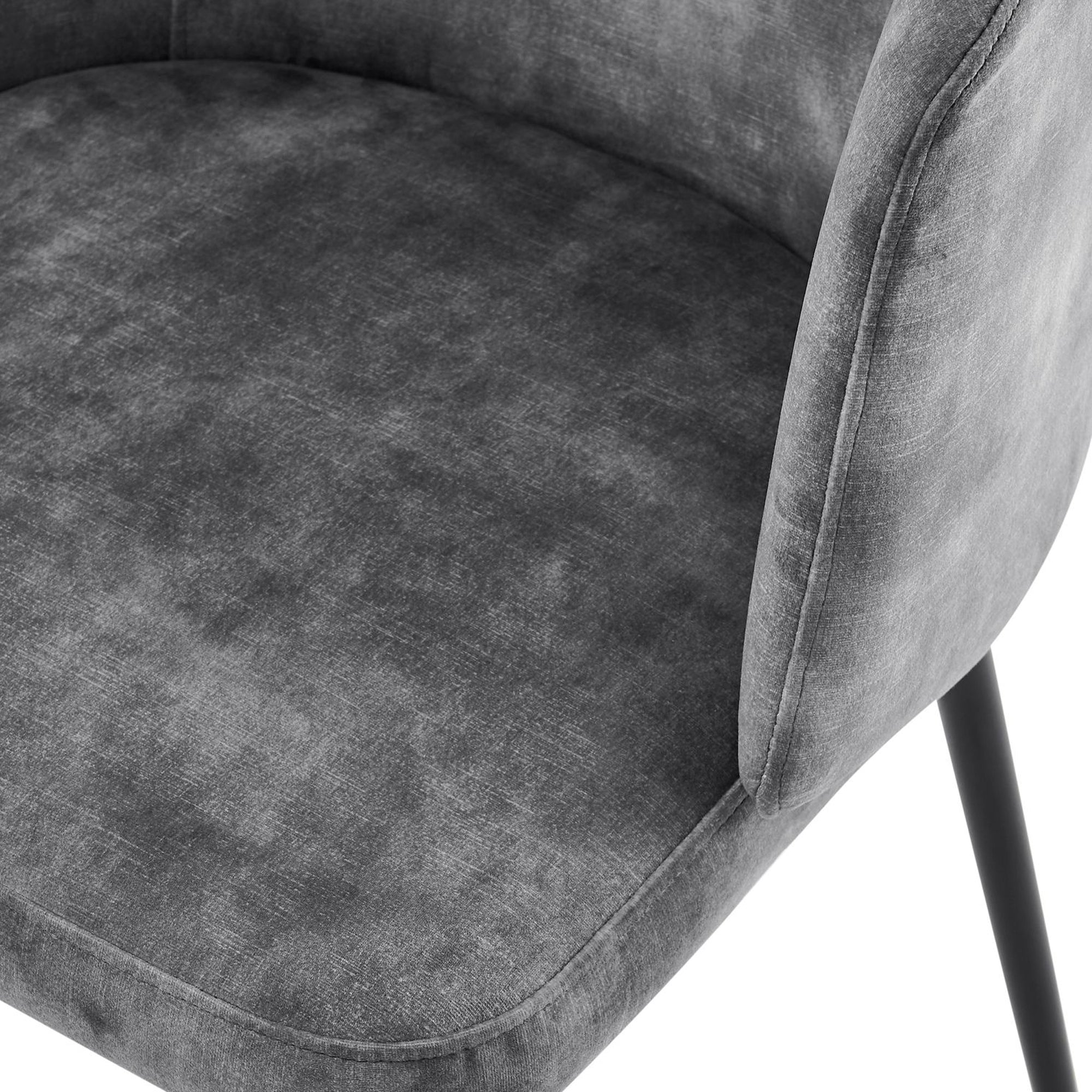Castelle Grey Curved Velvet Dining Chair With Black Legs