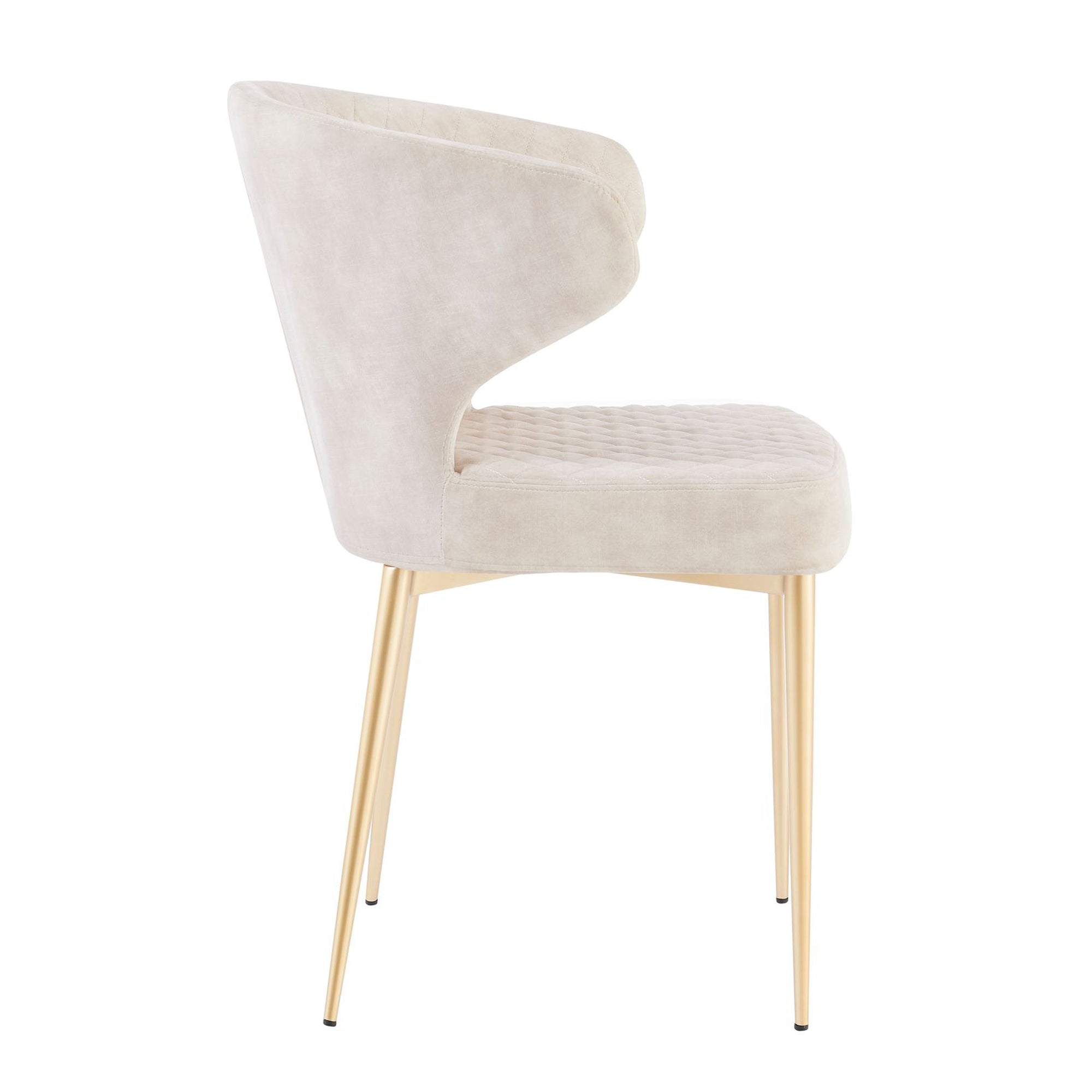 Levi Cream Velvet Dining Chair With Quilting Design Gold Legs