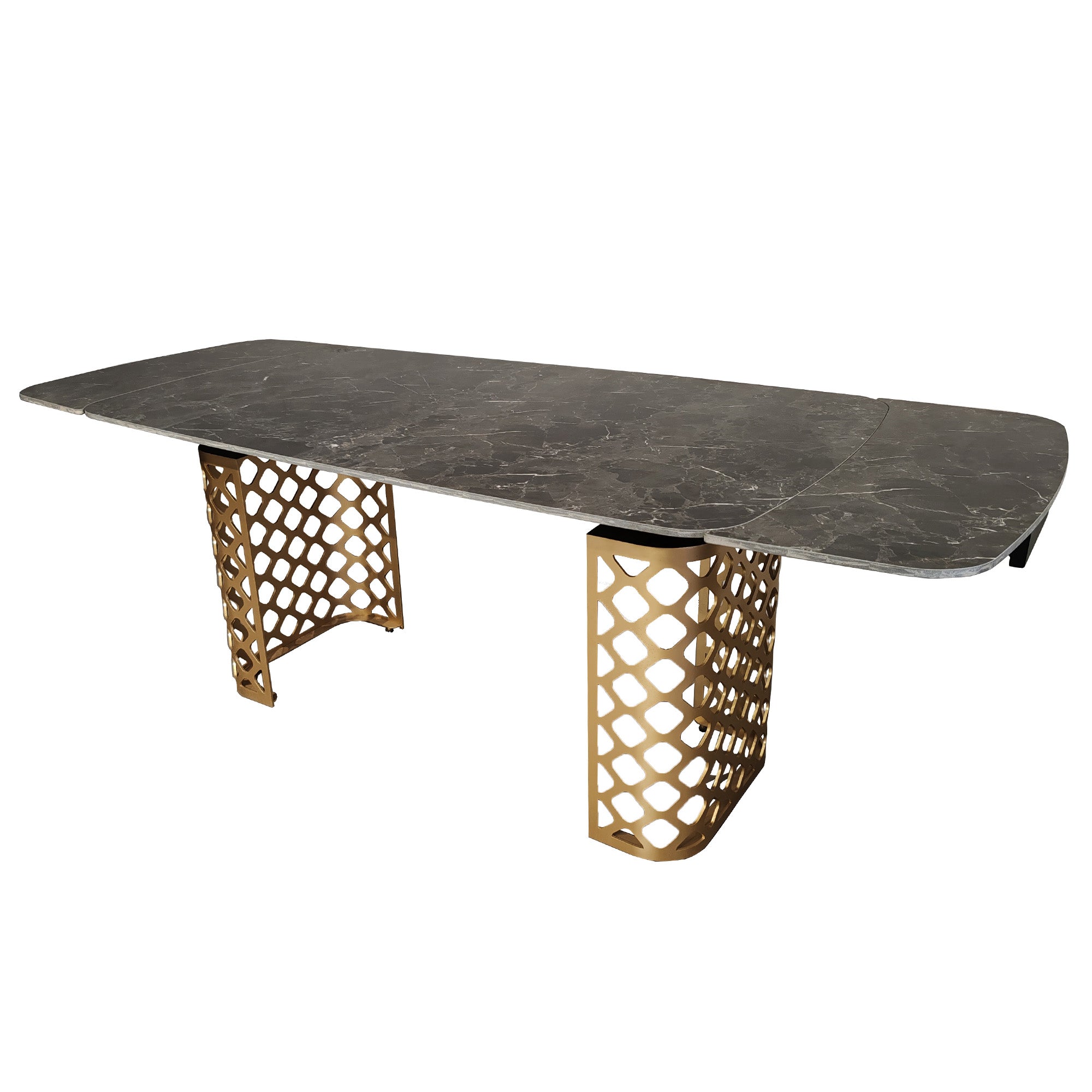Black Ceramic Marble Effect Extending Dining Table Gold Base