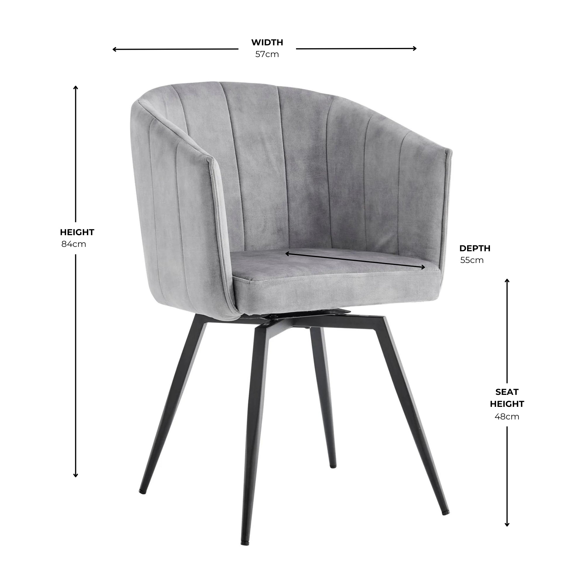 Arlo Swivel Grey Velvet Dining Chair With Black Legs