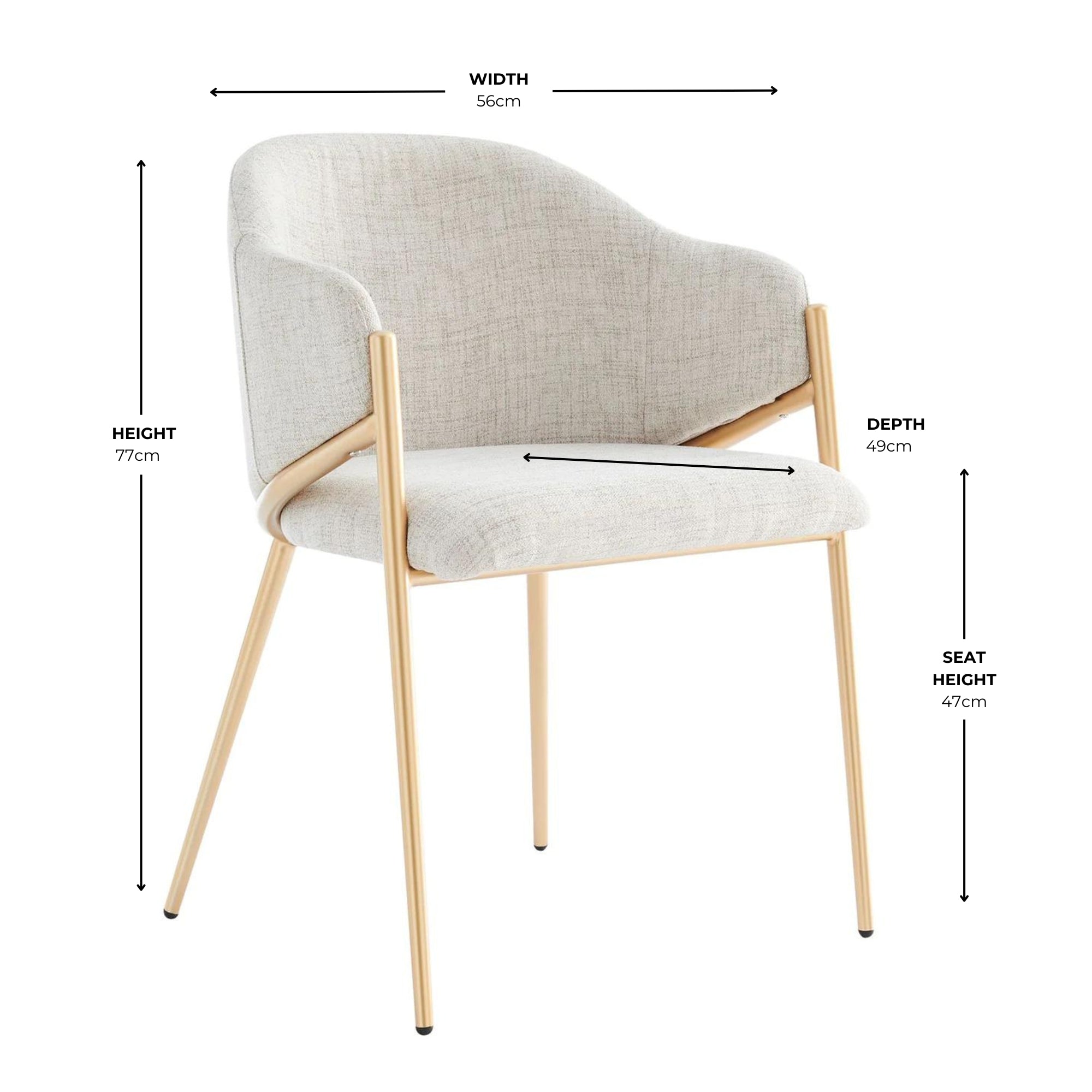 Alice Neutral Light Beige Linen Dining Chair With Gold Frame