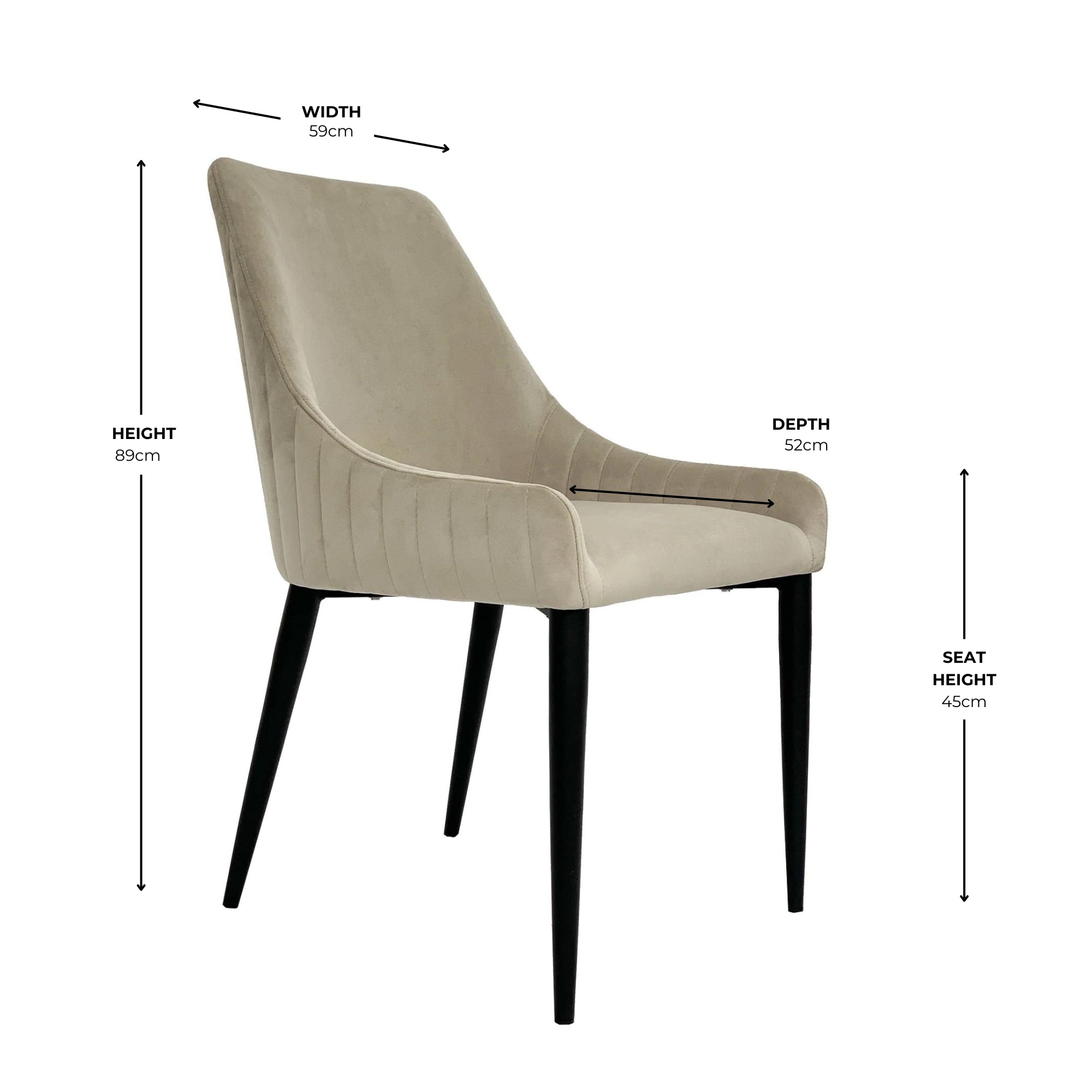Vera Beige Velvet Dining Chair With Black Legs