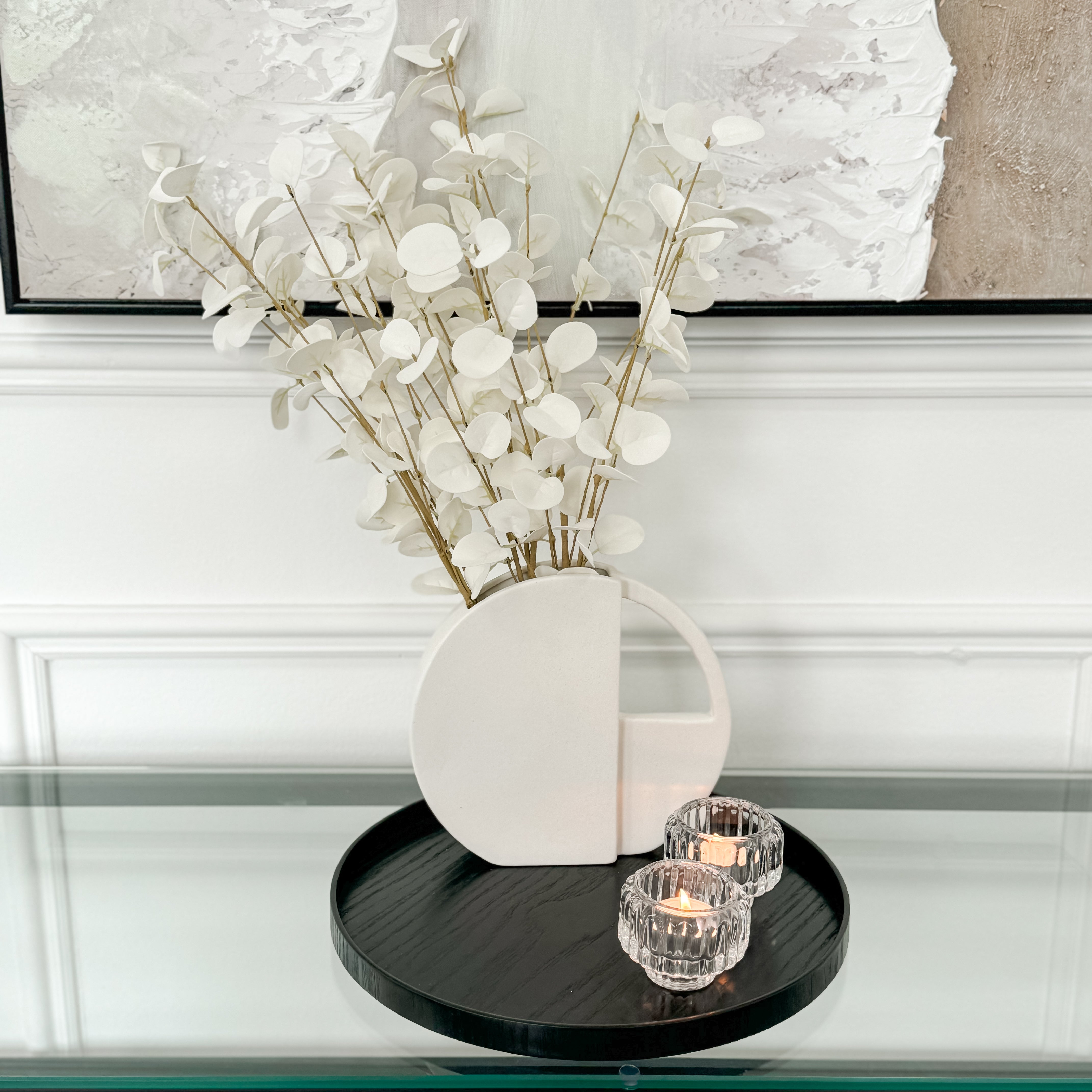 White Ceramic Round Decorative Vase