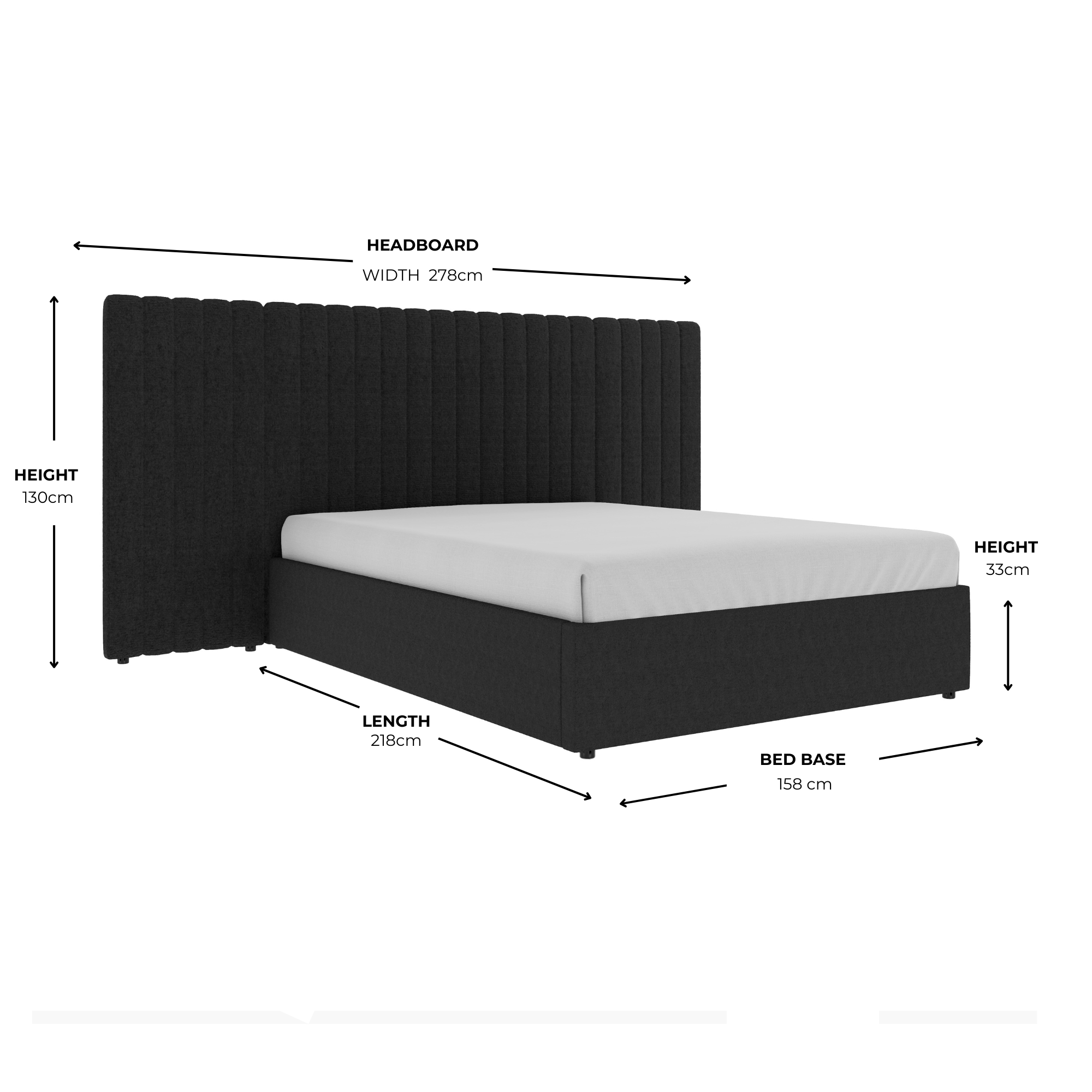 Inaya Black Velvet Wide Panel Fabric Headboard Ottoman Storage Bed King Size