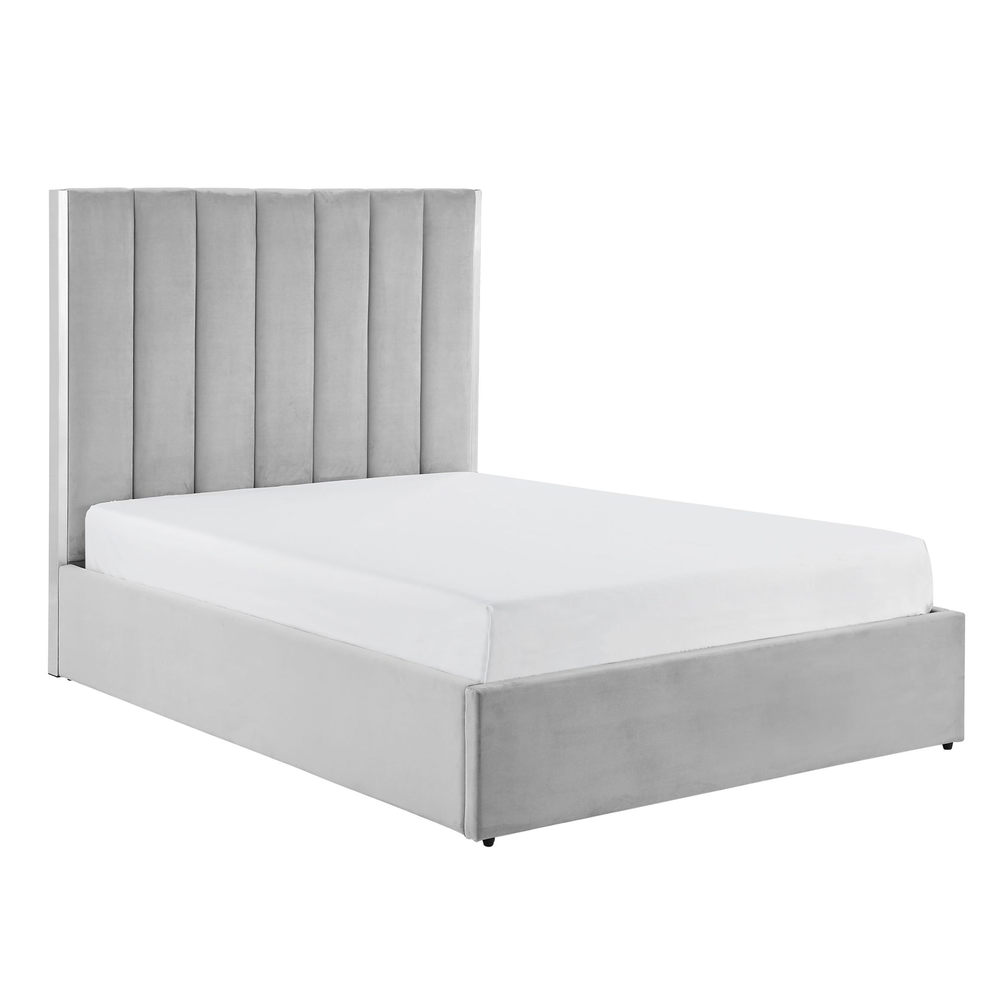 Chloe Light Grey Bed With Silver Trim And Ottoman Storage