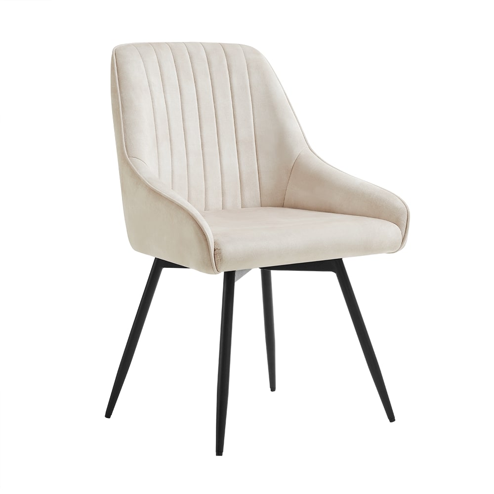 Amari Swivel Cream Velvet Dining Chair With Black Legs