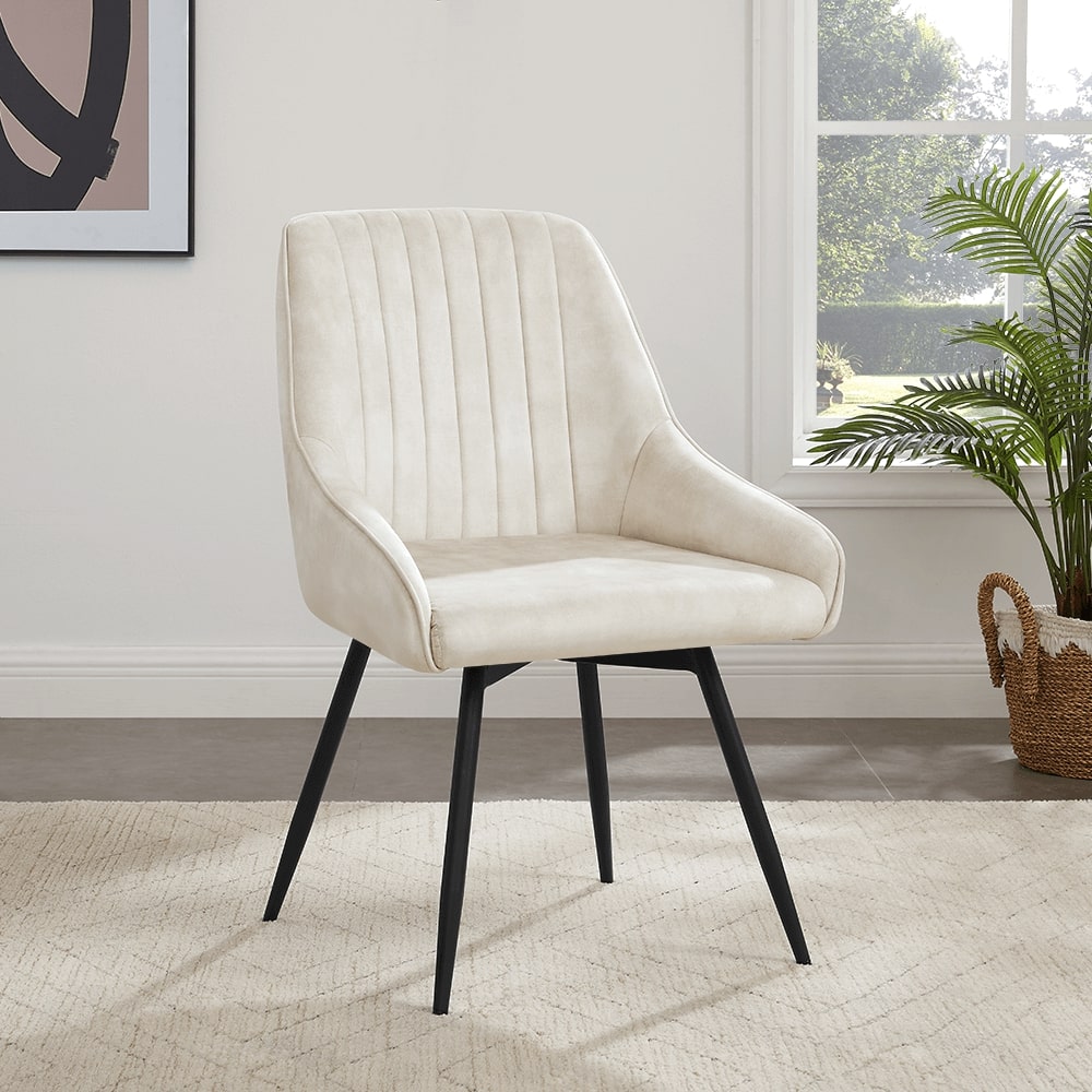 Amari Swivel Cream Velvet Dining Chair With Black Legs