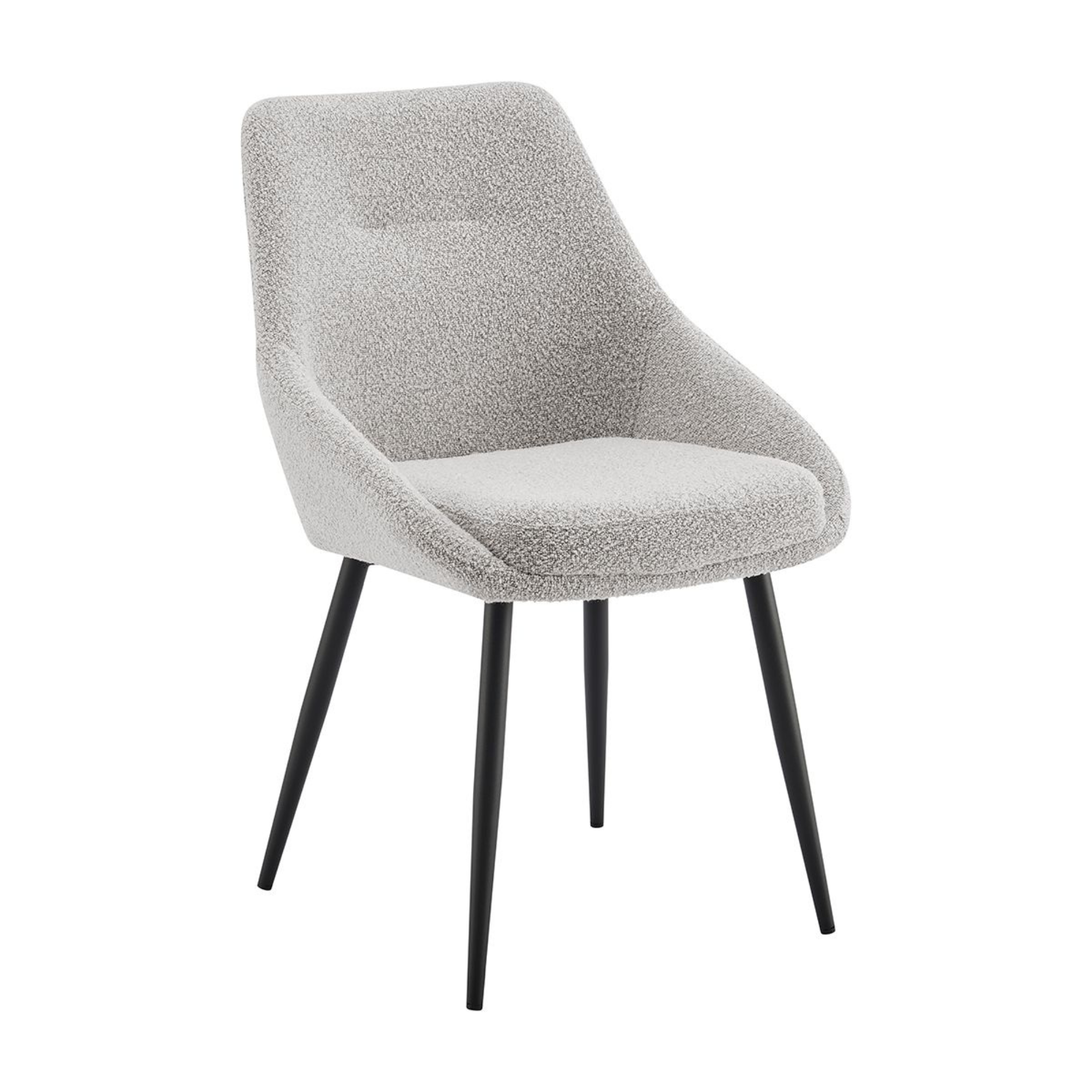 Sage Light Grey Boucle Dining Chair with Black Legs