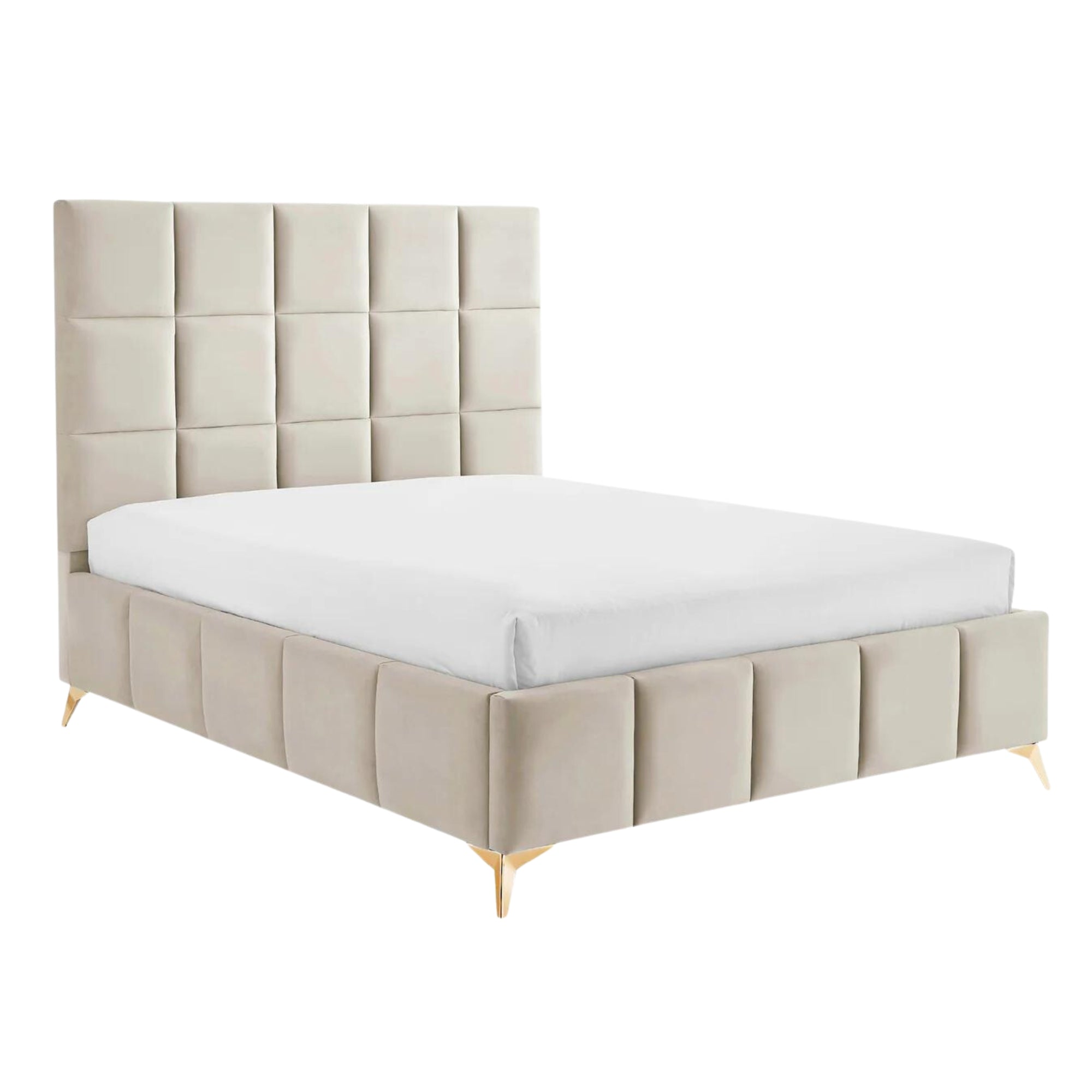 Imogen Velvet Cream Padded Ottoman Storage Bed With Gold Legs
