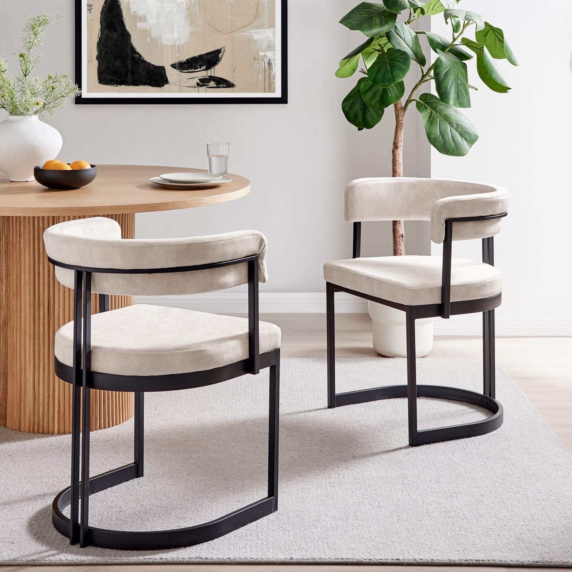 Mia Curved Cream Velvet and Black Frame Dining Chair