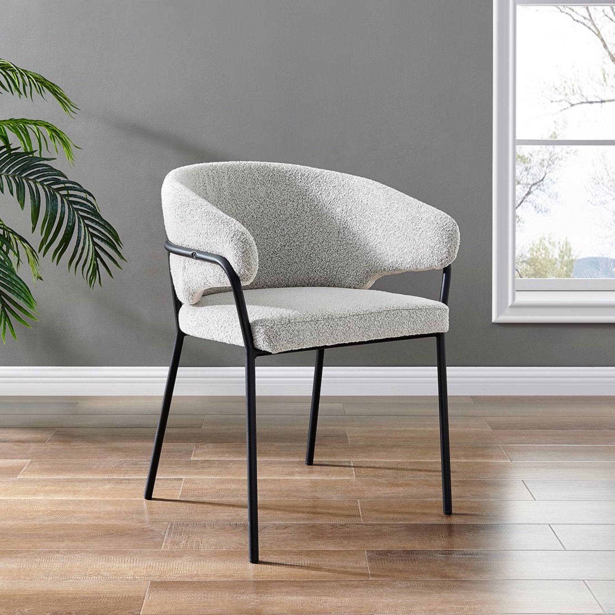 Capri Light Grey Boucle Dining Chair with Sleek Black Frame
