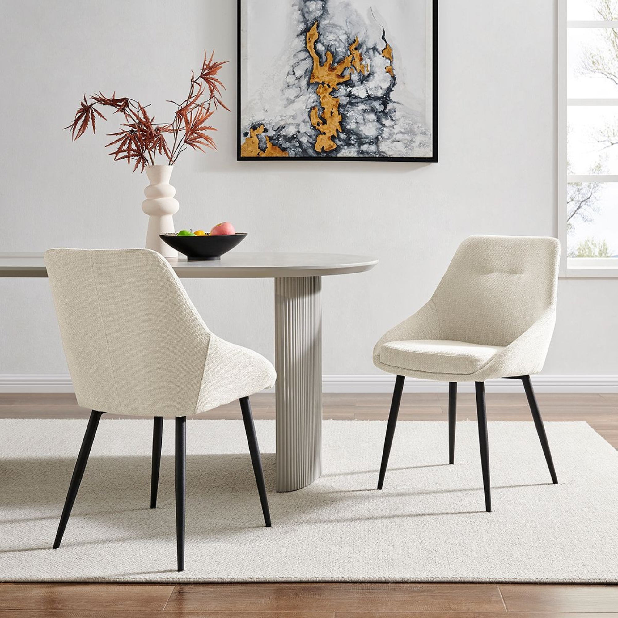 Sage Cream Linen Dining Chair with Black Legs