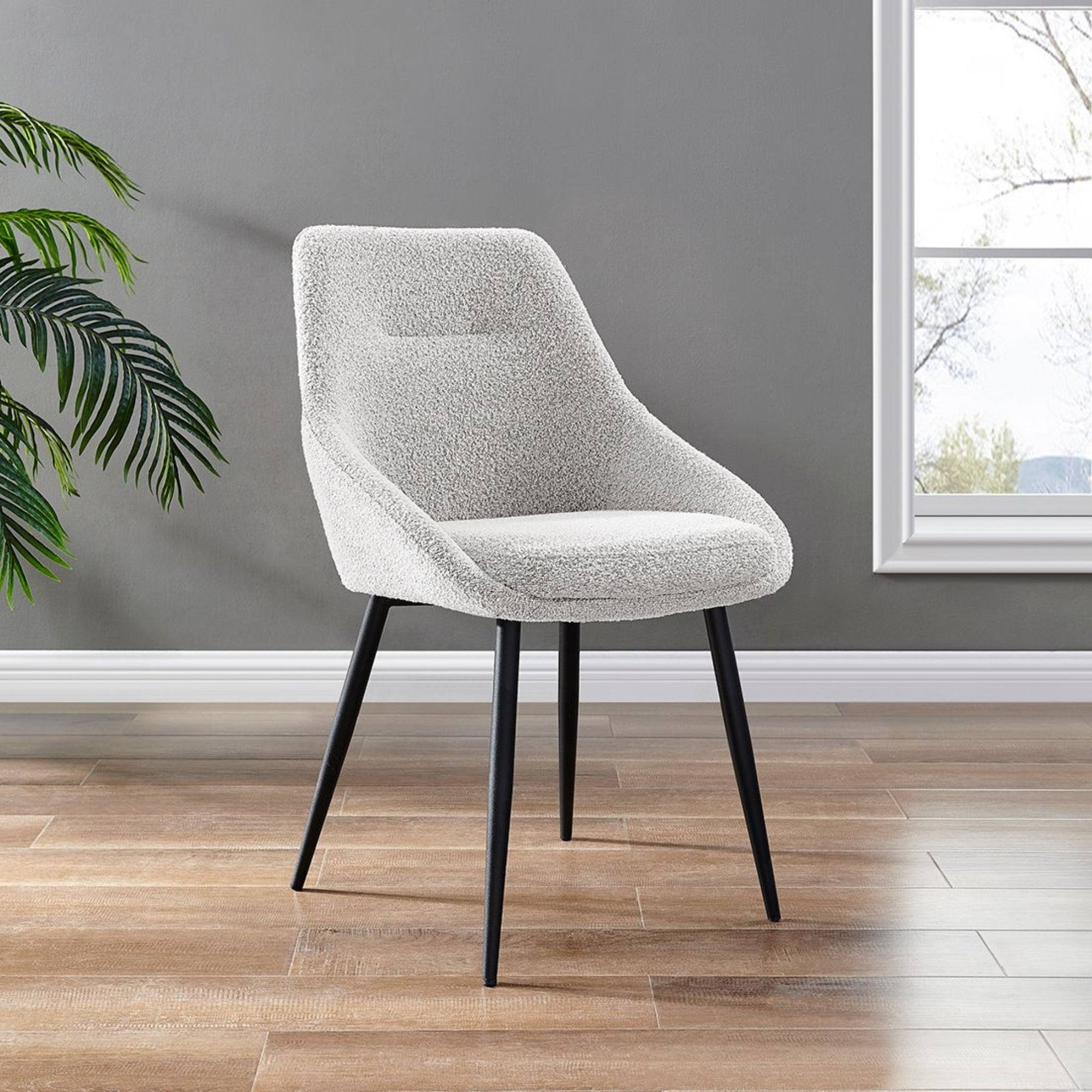 Sage Light Grey Boucle Dining Chair with Black Legs