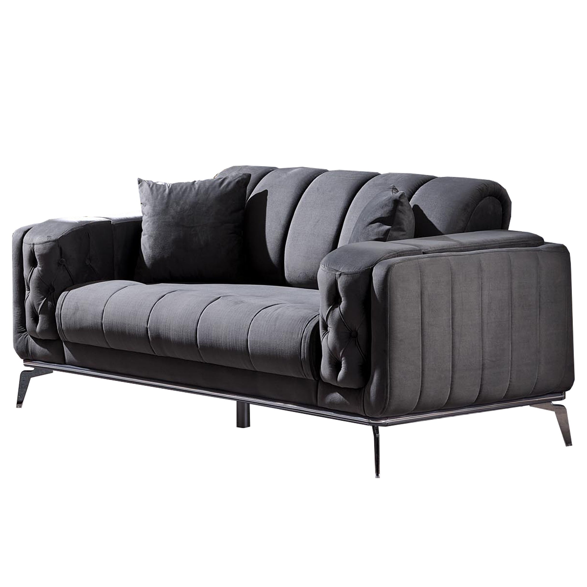 Holly Chunky Ribbed Sofa Grey Velvet 2 Seater