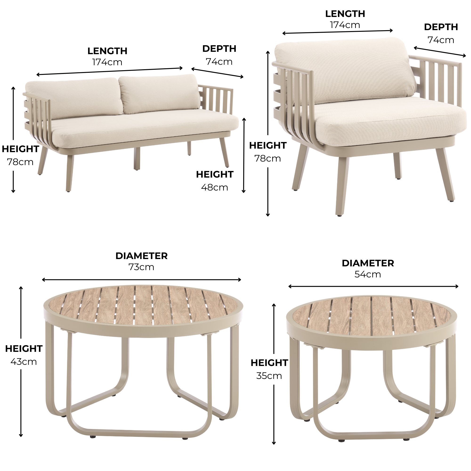 Venice Beige Aluminium 5 Seater Garden Sofa Set With Beige Cushions