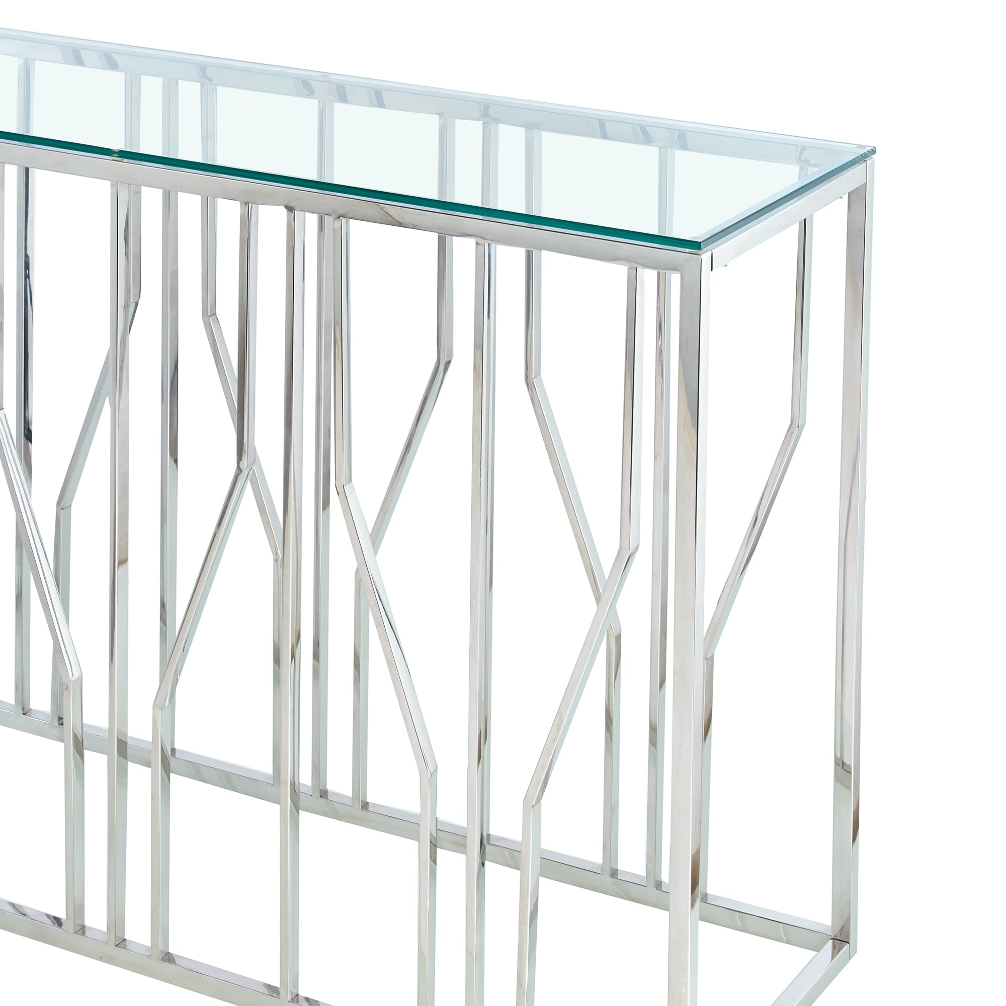 Aria Silver Deco Console Table With Clear Glass Top