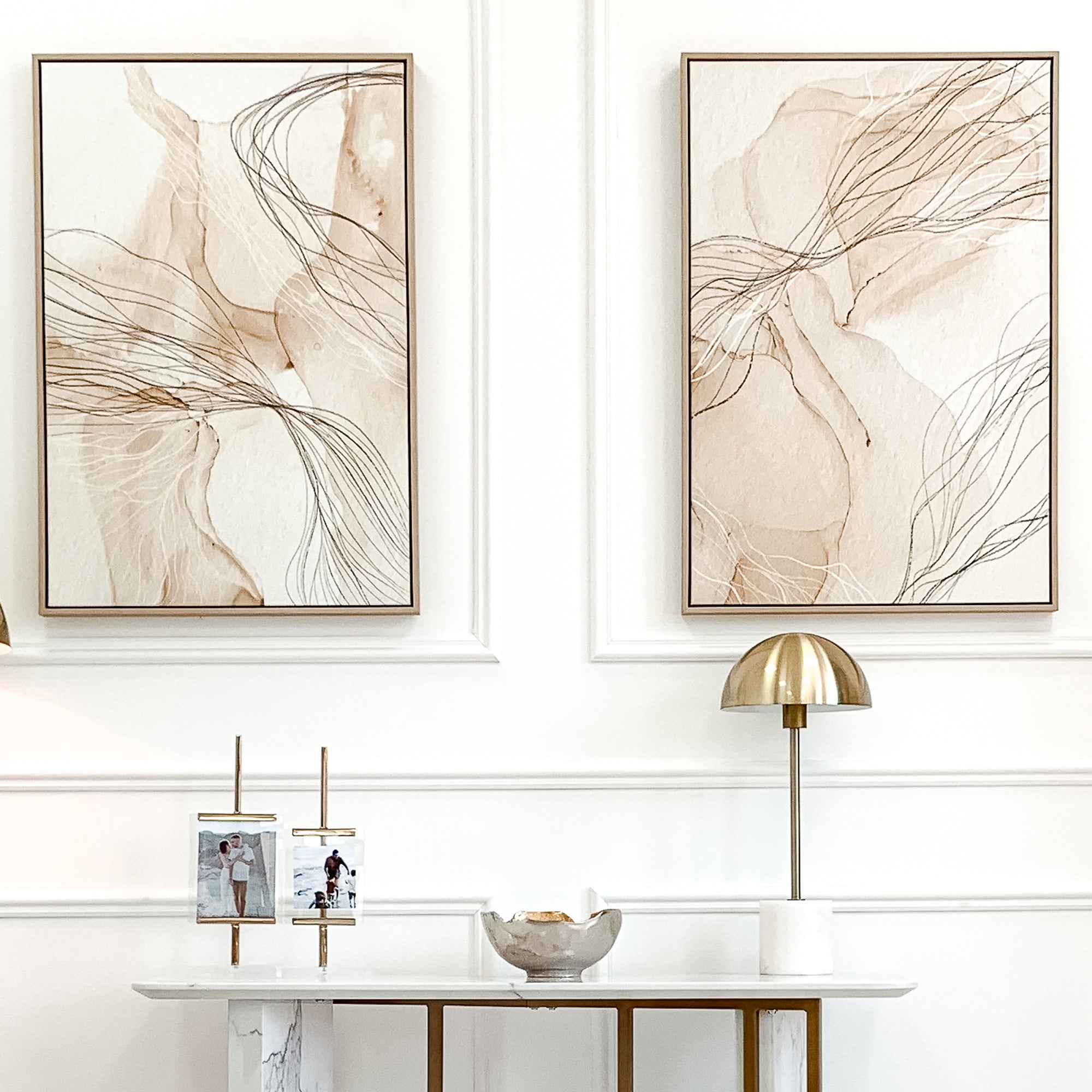 Pair Of Neutral Organic Framed Artwork