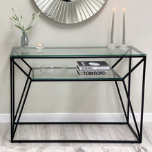 Ava Clear Glass Console Table With Matte Black Frame