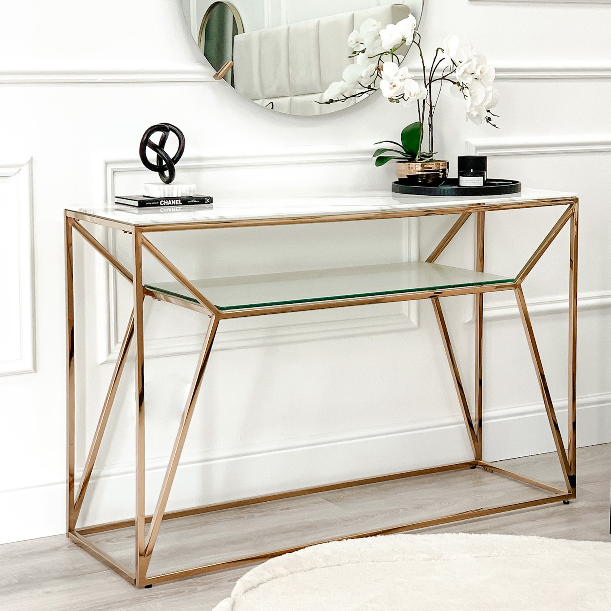 Ava Gold With White Marble Effect Top Console Table