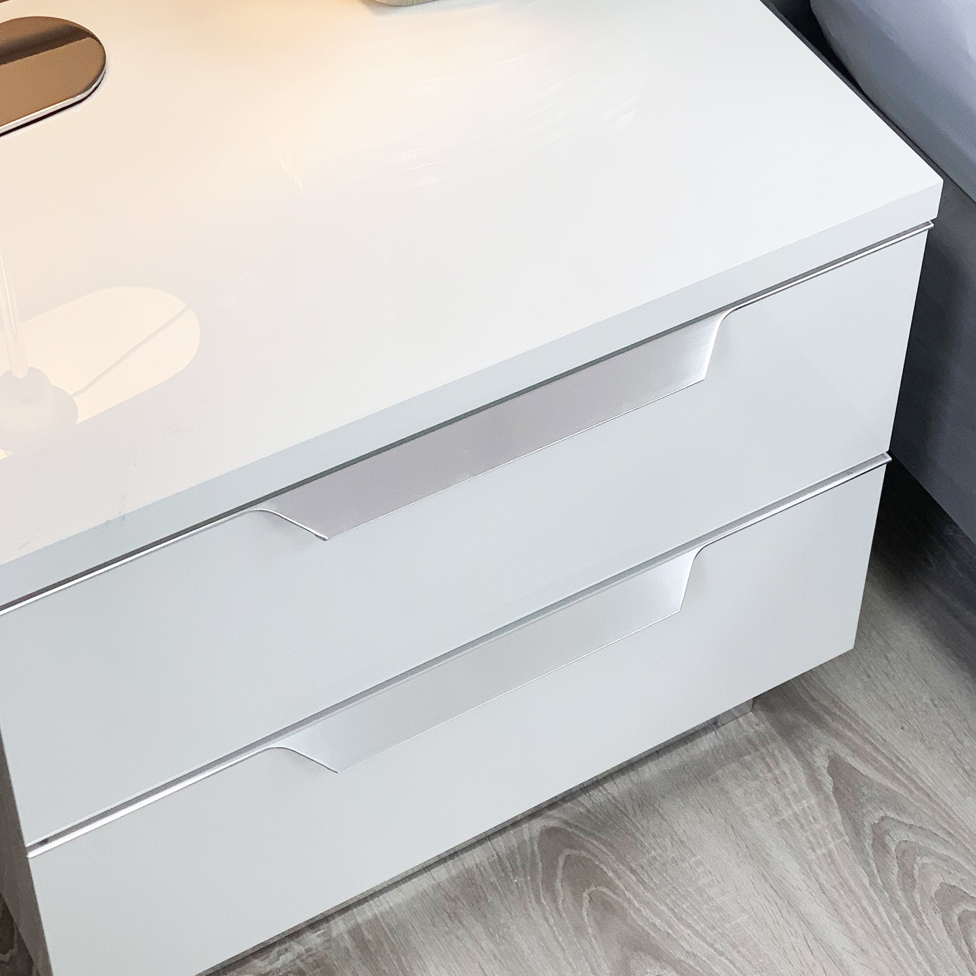 Pisa White and Silver Bedside Table