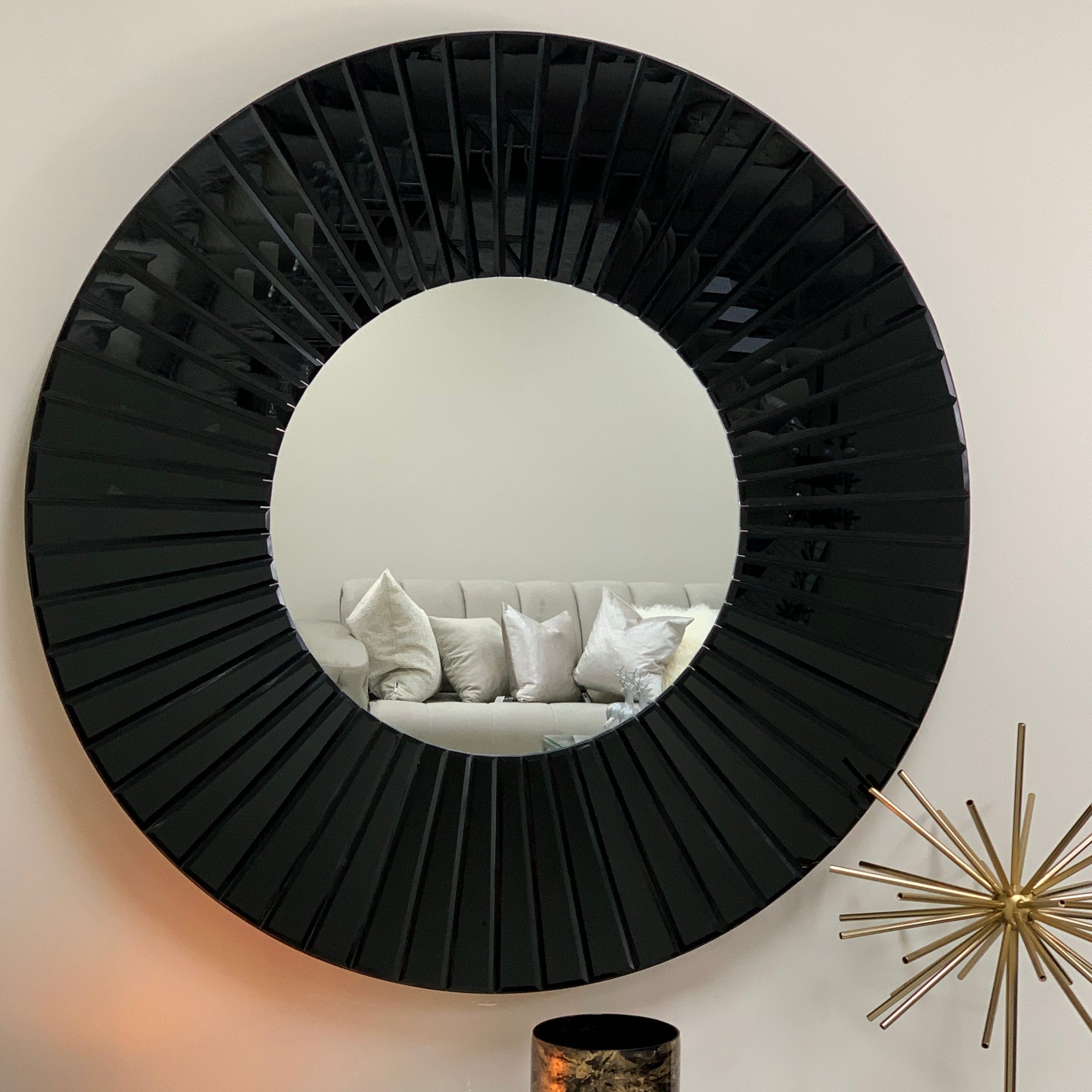 Isabella Large Round Bevelled Mirror In Black