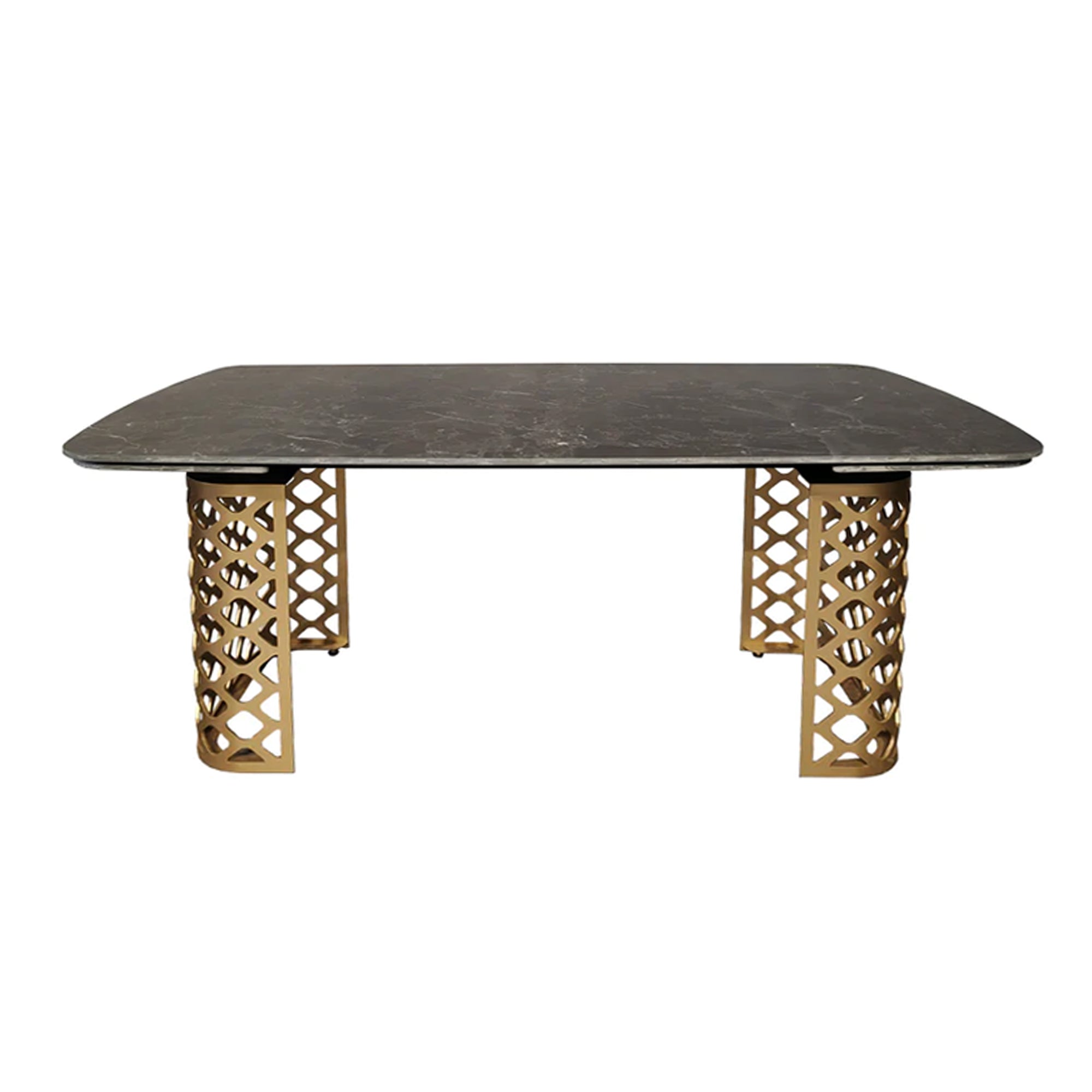Black Ceramic Marble Effect Extending Dining Table Gold Base