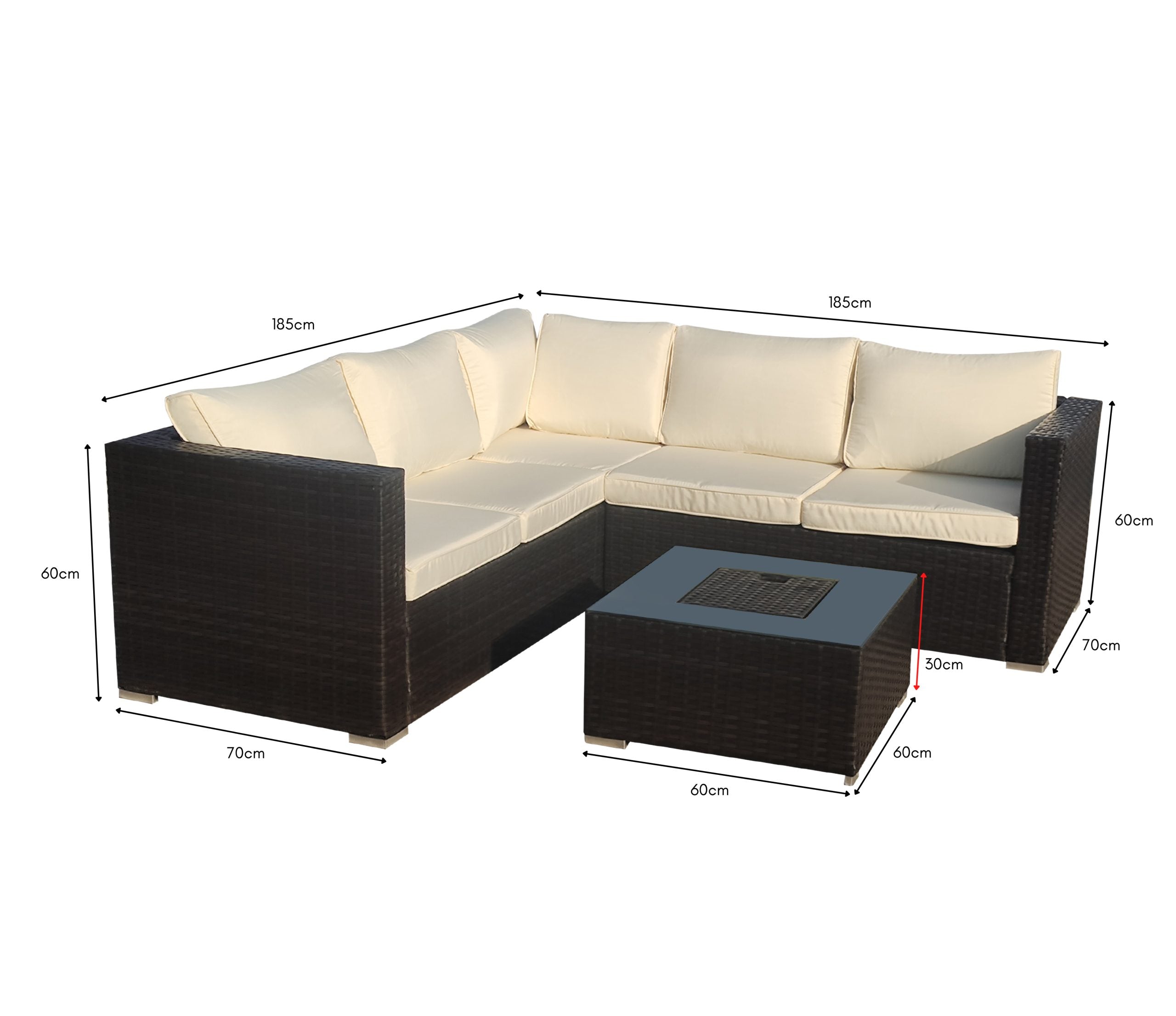Sydney Dark Brown Corner Rattan Sofa Set with Ice Bucket