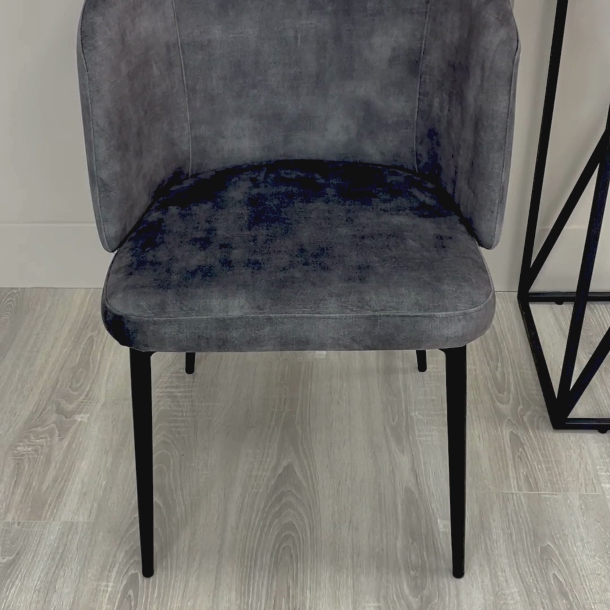 Castelle Grey Curved Velvet Dining Chair With Black Legs
