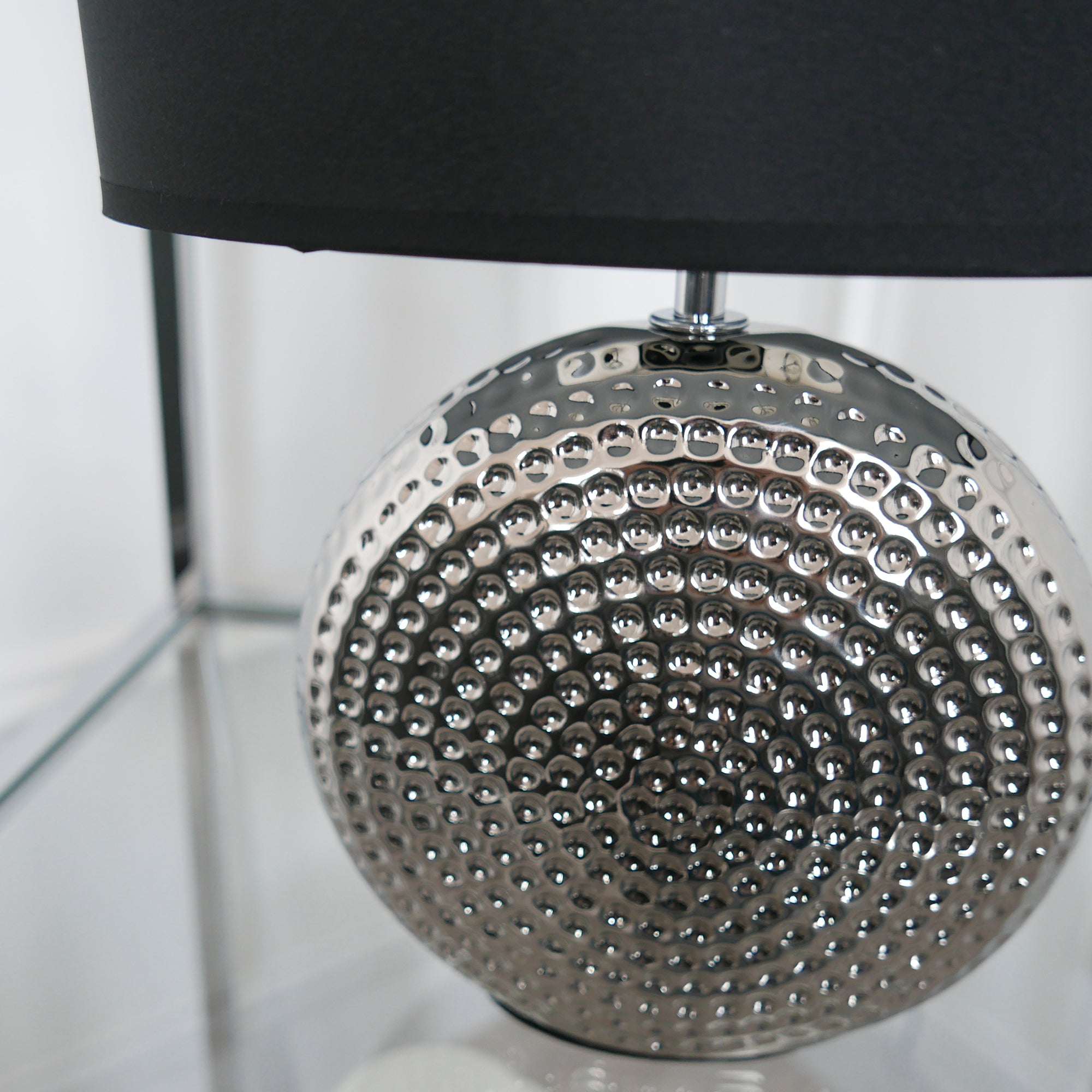 Hail Hammered Effect Silver Table Lamp With Black Shade