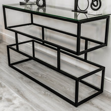 Lina Clear Glass Console Table With Matte Black Frame