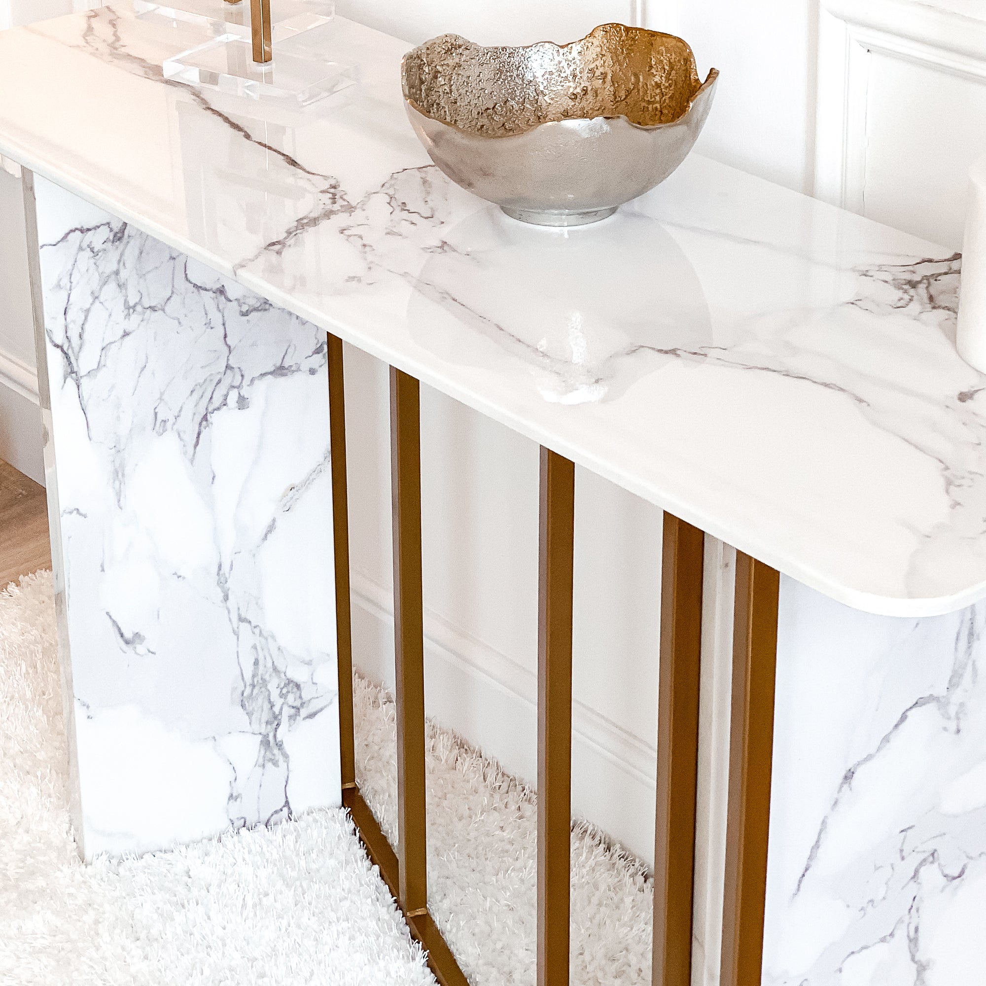 White and Gold Faux Marble Effect Console Table EX DISPLAY