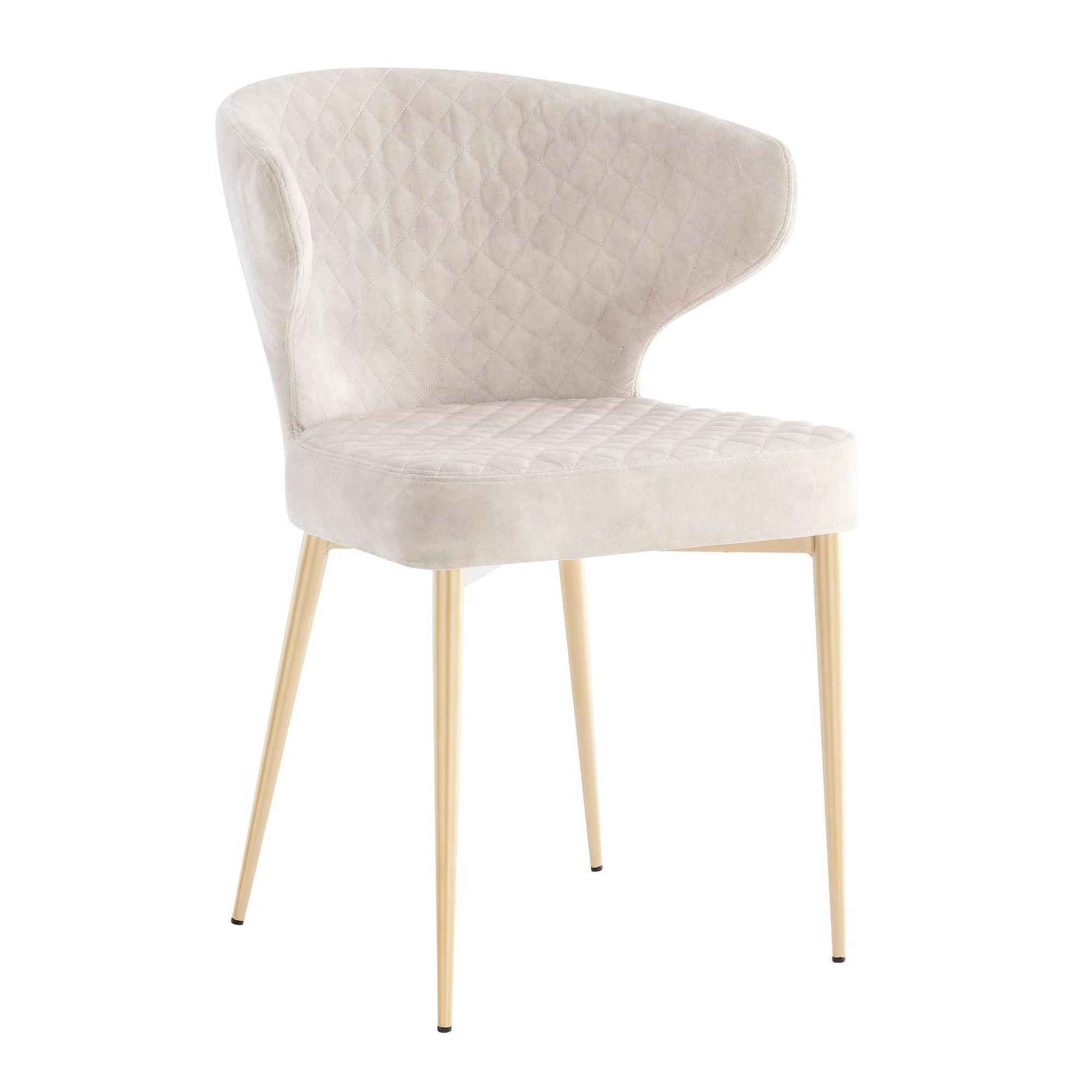 Levi Cream Velvet Dining Chair With Quilting Design Gold Legs