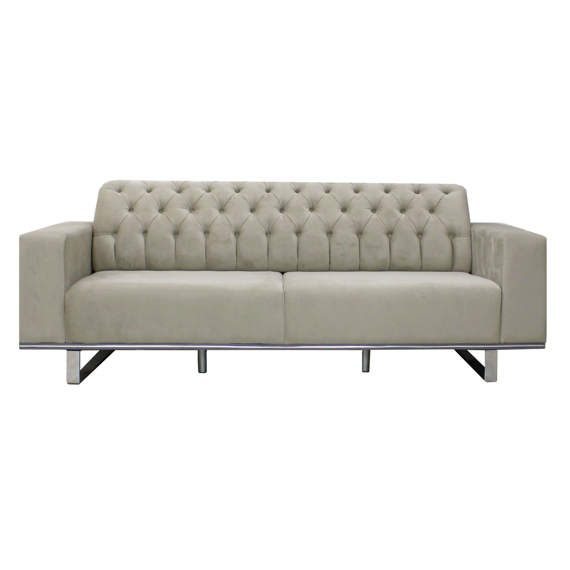 Eliza Light Grey Velvet 3 Seater Sofa With Silver Trim