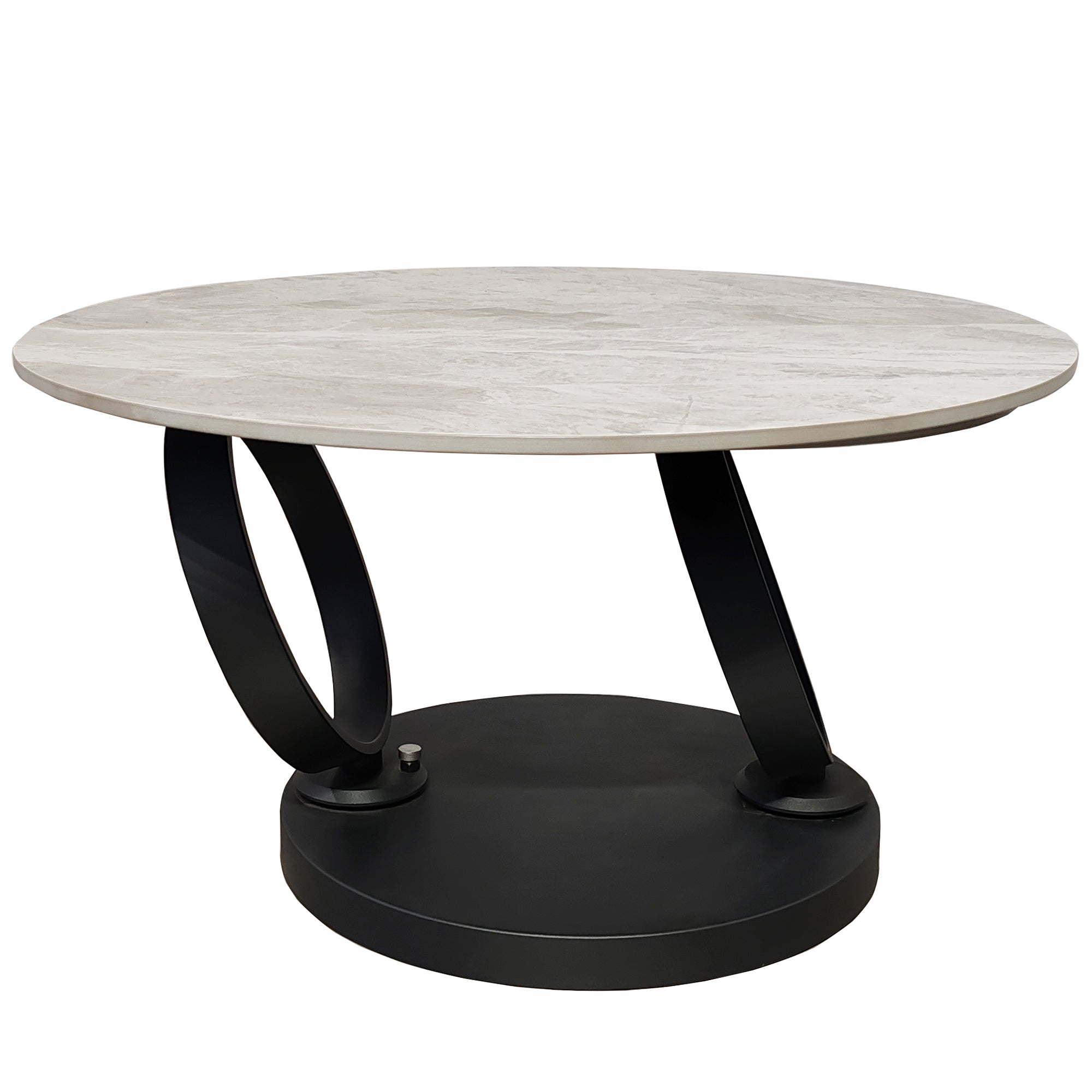 Grey Ceramic Swivel Coffee Table Marble Effect With Black Base
