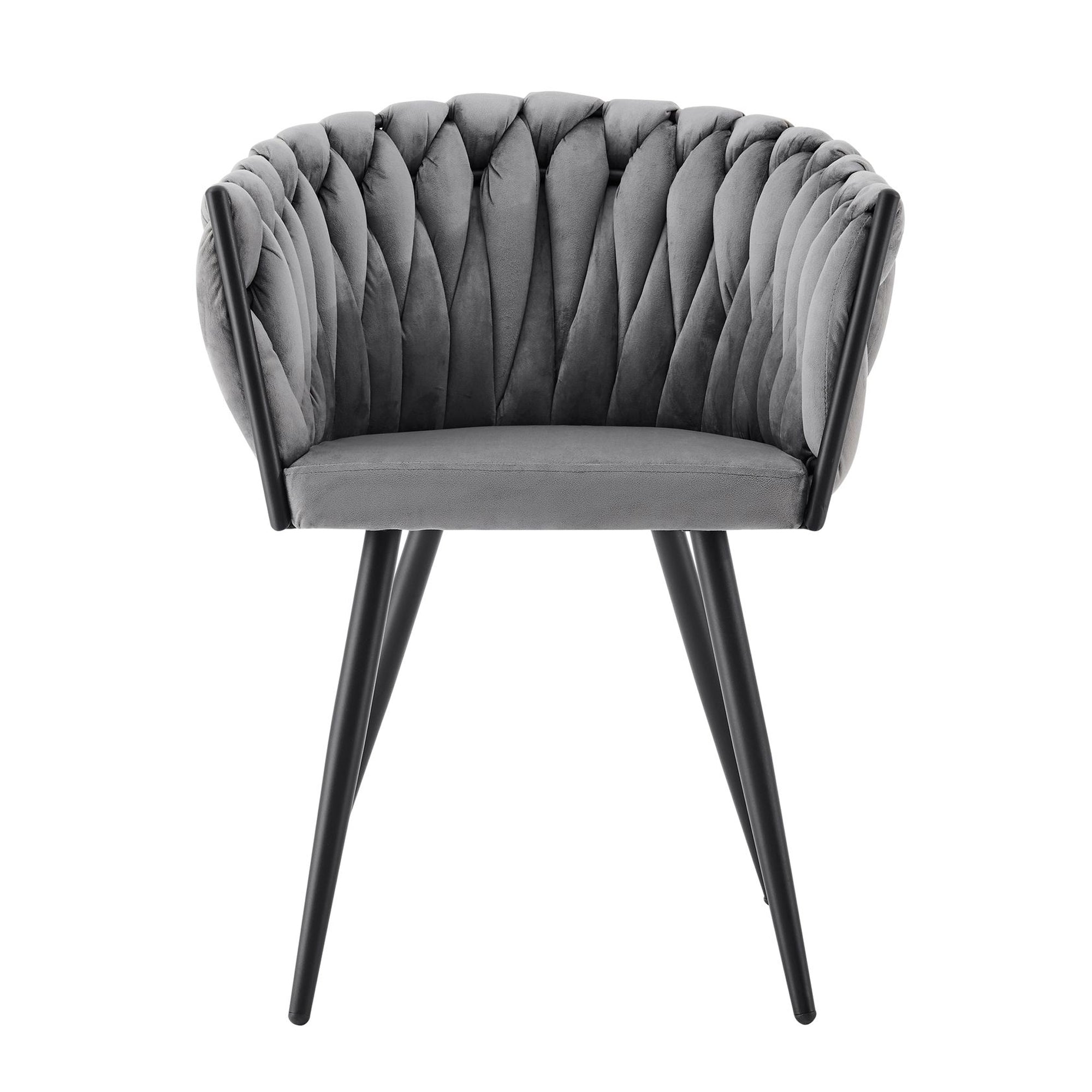 Iris Grey Velvet Braided Weave Dining Chair With Black Frame