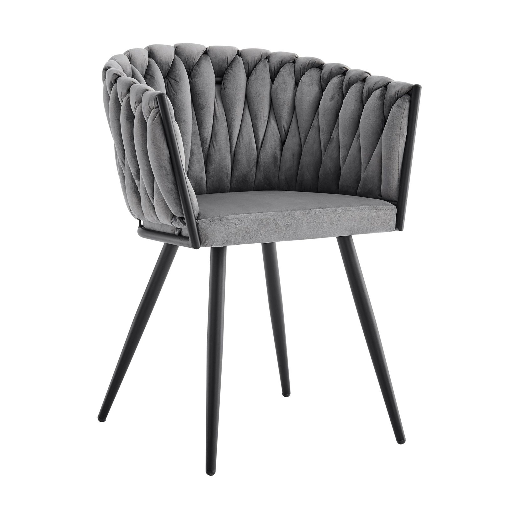 Iris Grey Velvet Braided Weave Dining Chair With Black Frame