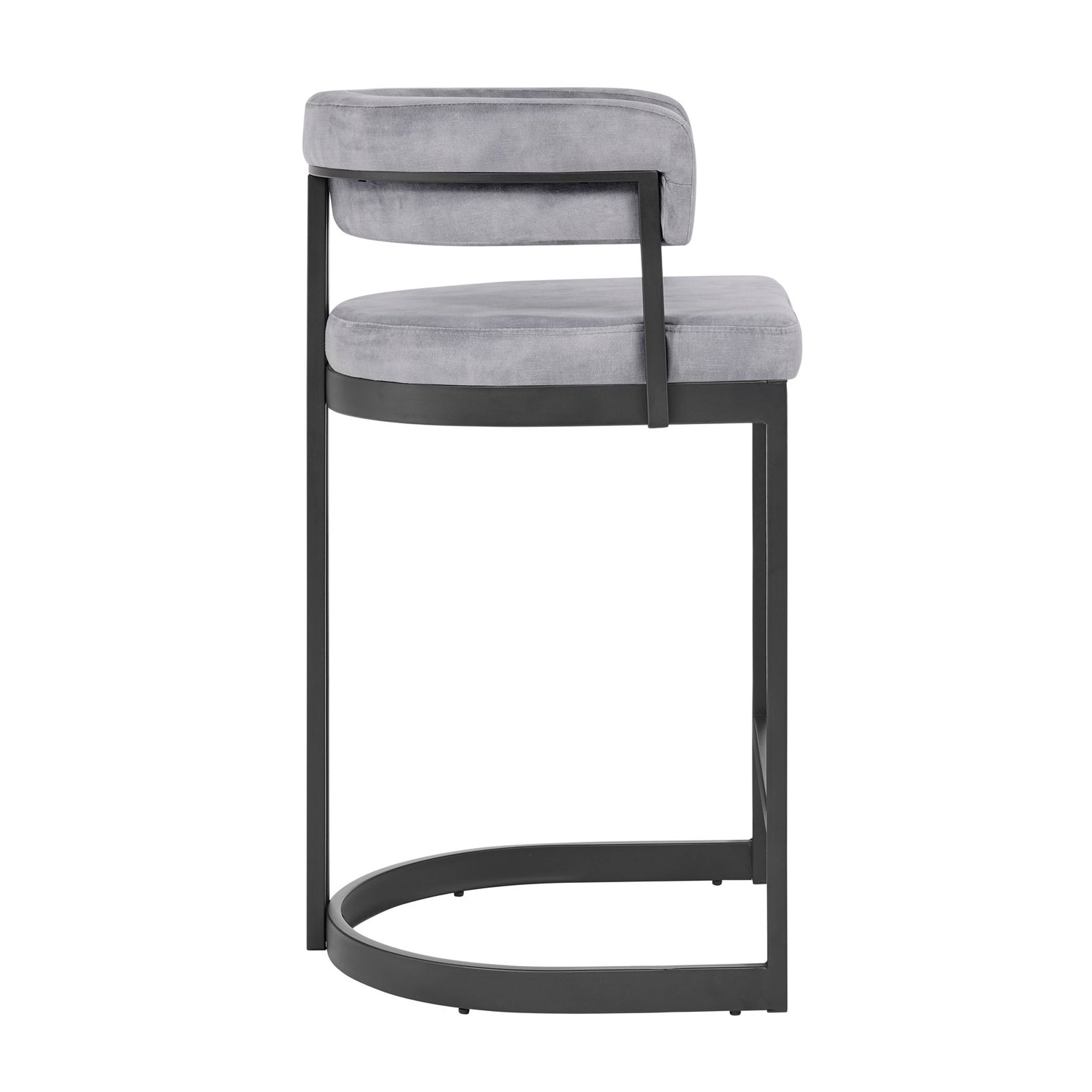 Mia Curved Grey Velvet and Black Frame Counter Stool
