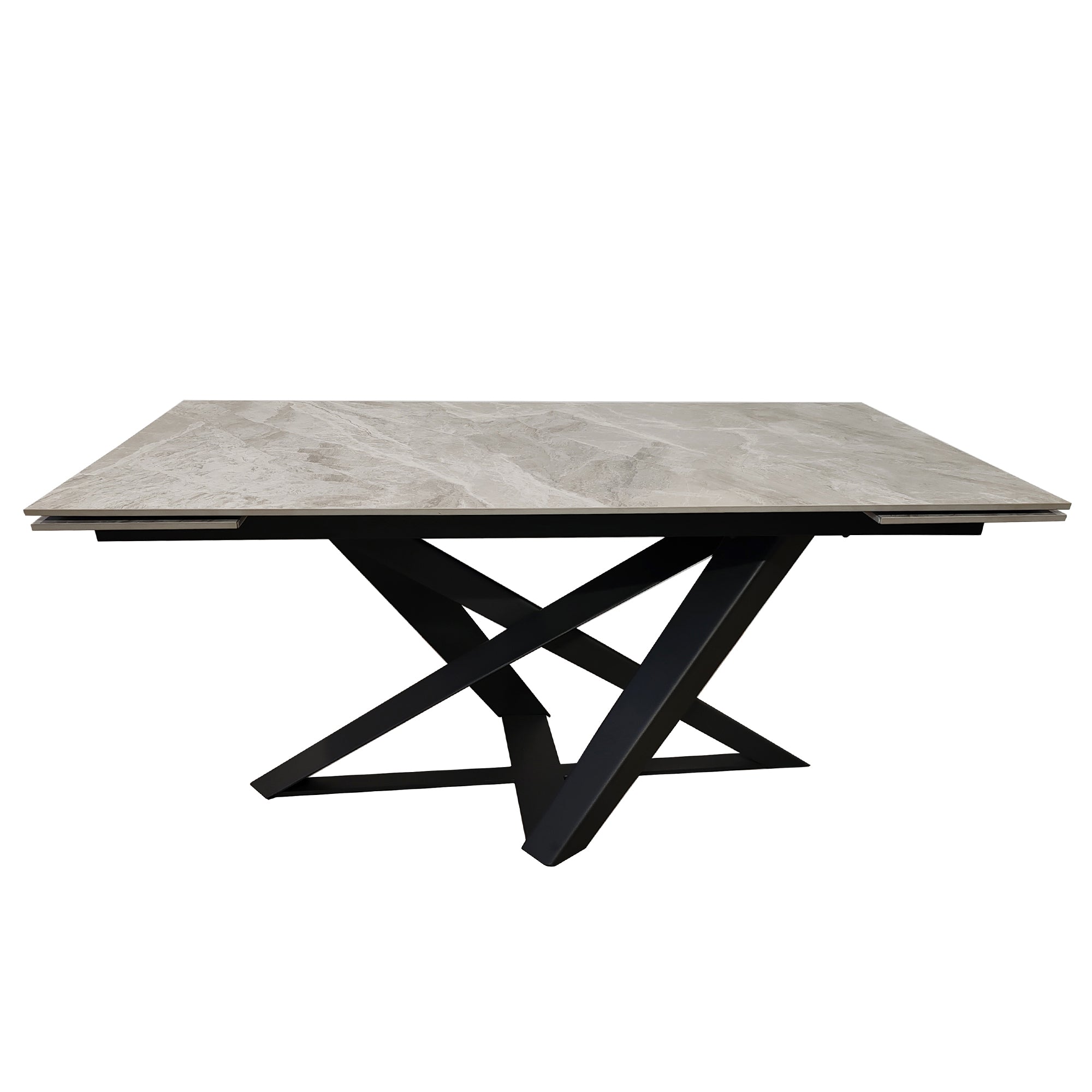 Grey Ceramic Marble Effect Extending Dining Table With Black Base
