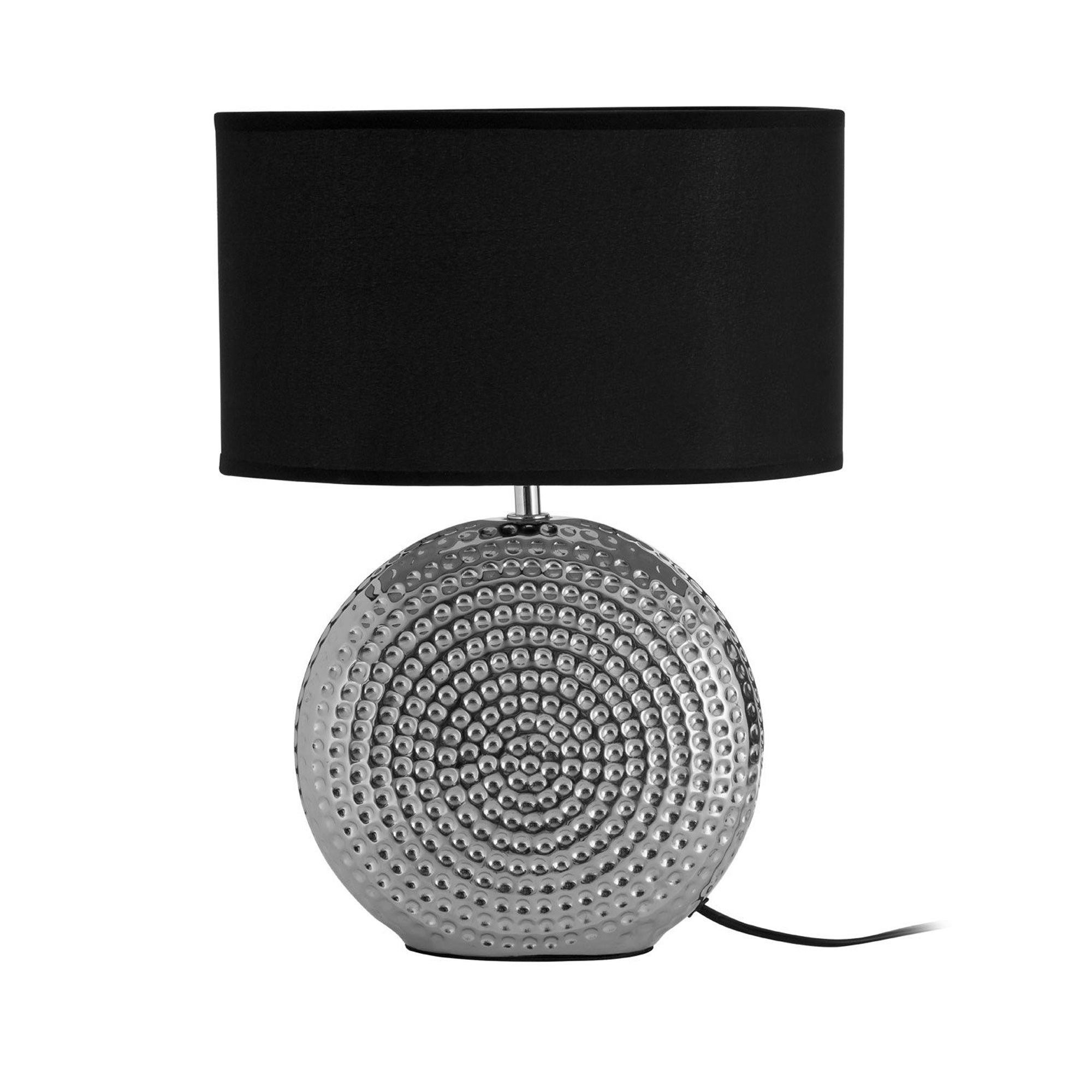 Hail Hammered Effect Silver Table Lamp With Black Shade