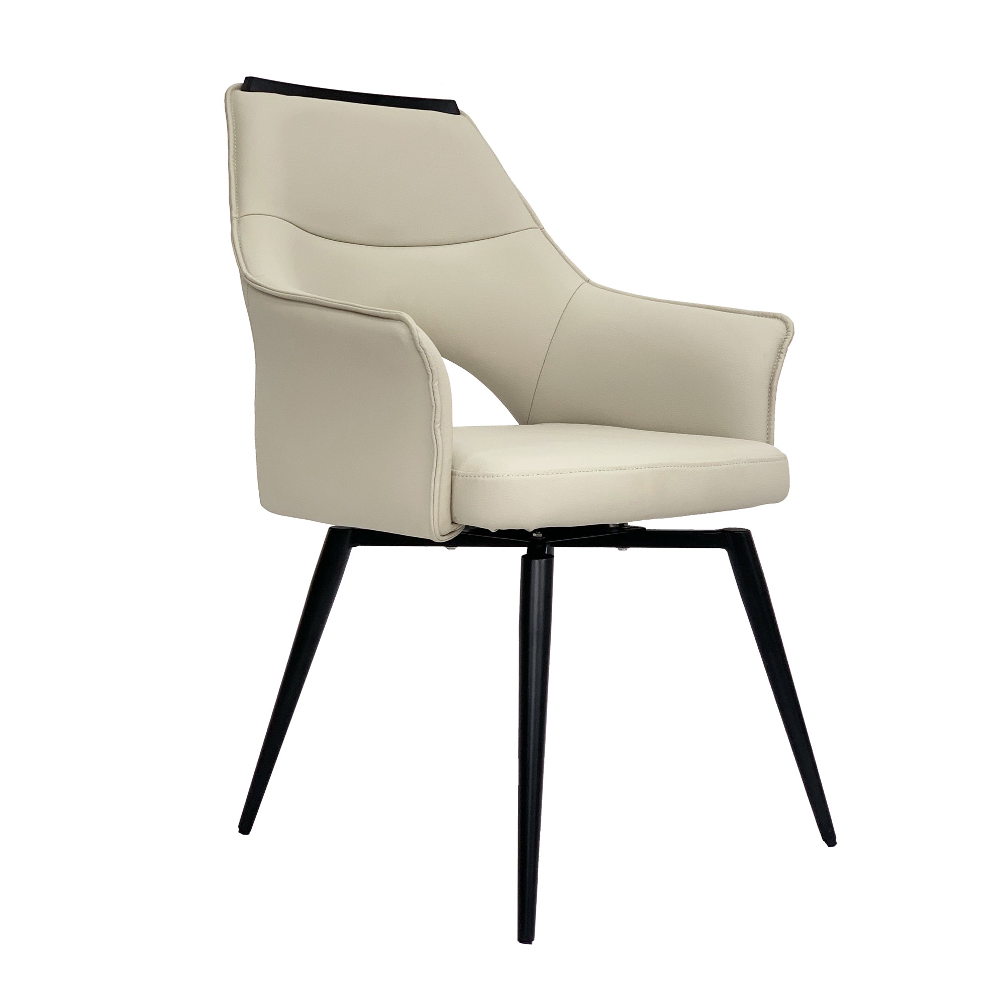 Esme Swivel Cream Leather Dining Chair Black Top Trim With Black Legs