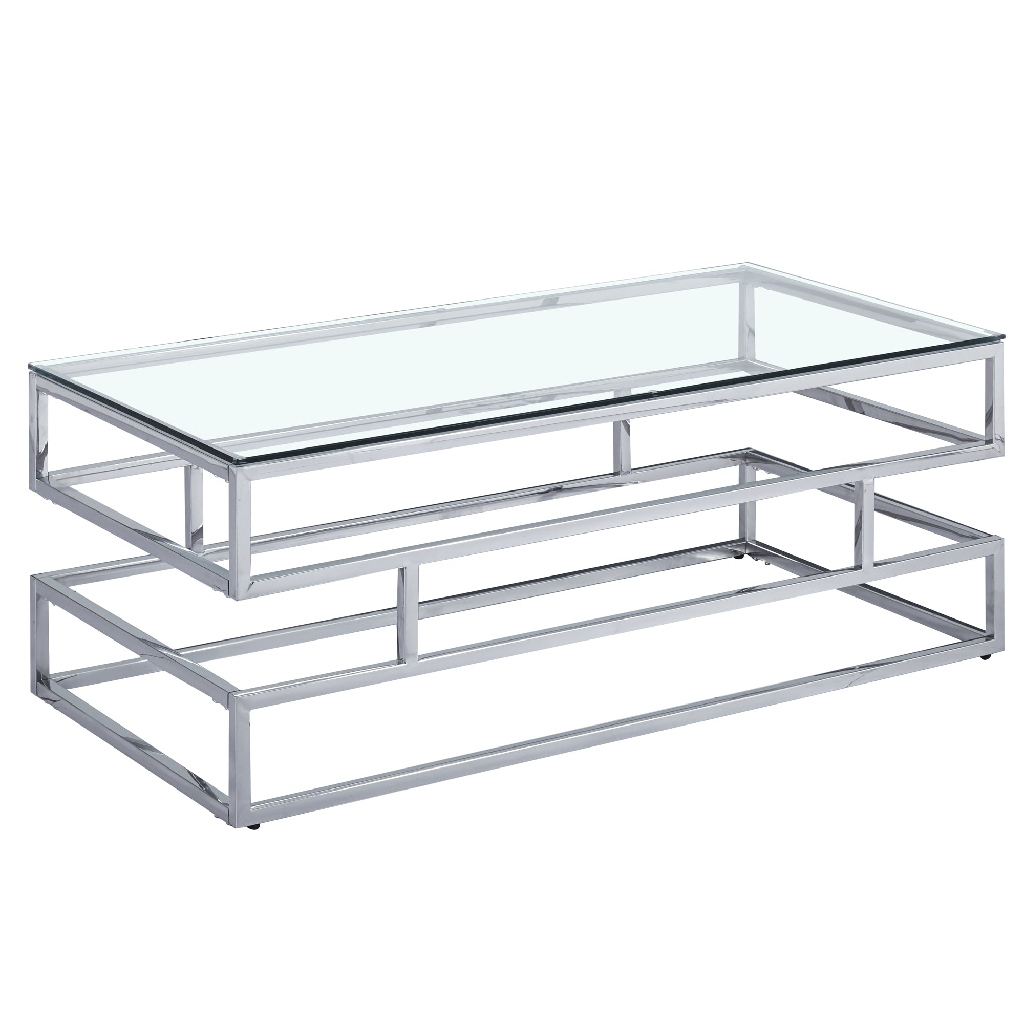 Lina Clear Glass Coffee Table With Silver Frame